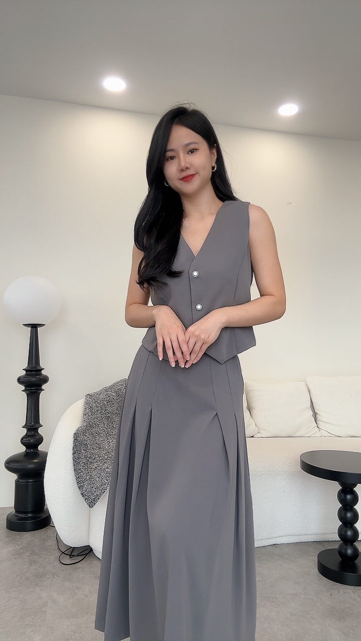 银扣马甲长A摆裙套装-腰带 