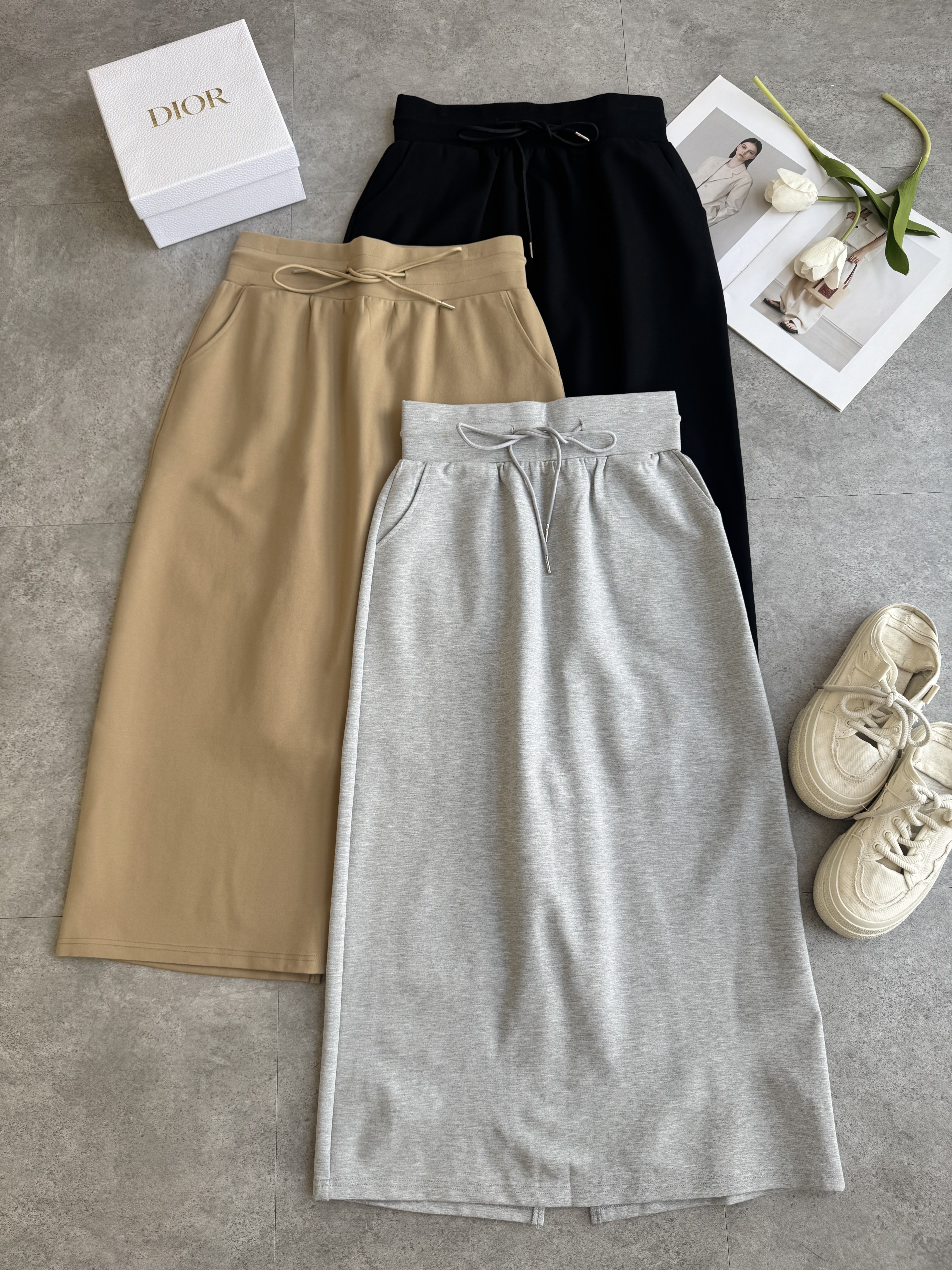 厚Cotton高腰运动风长裙