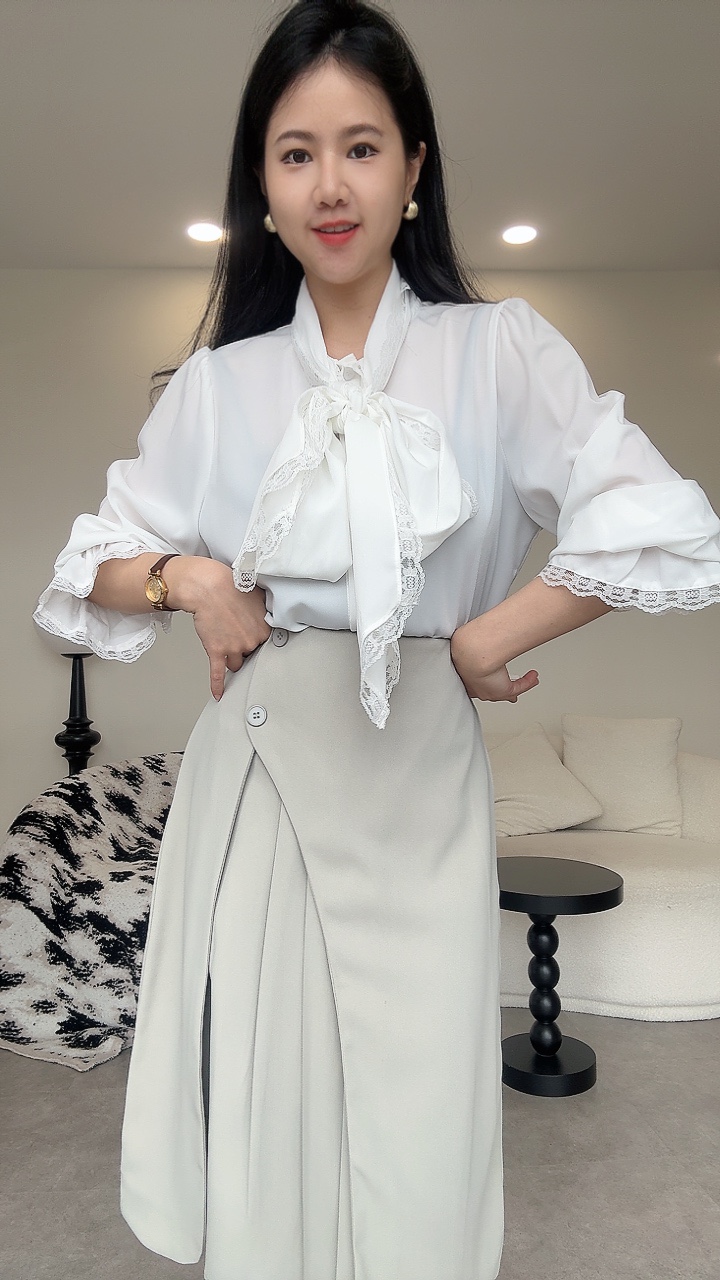 蕾丝边大蝴蝶结衬衫