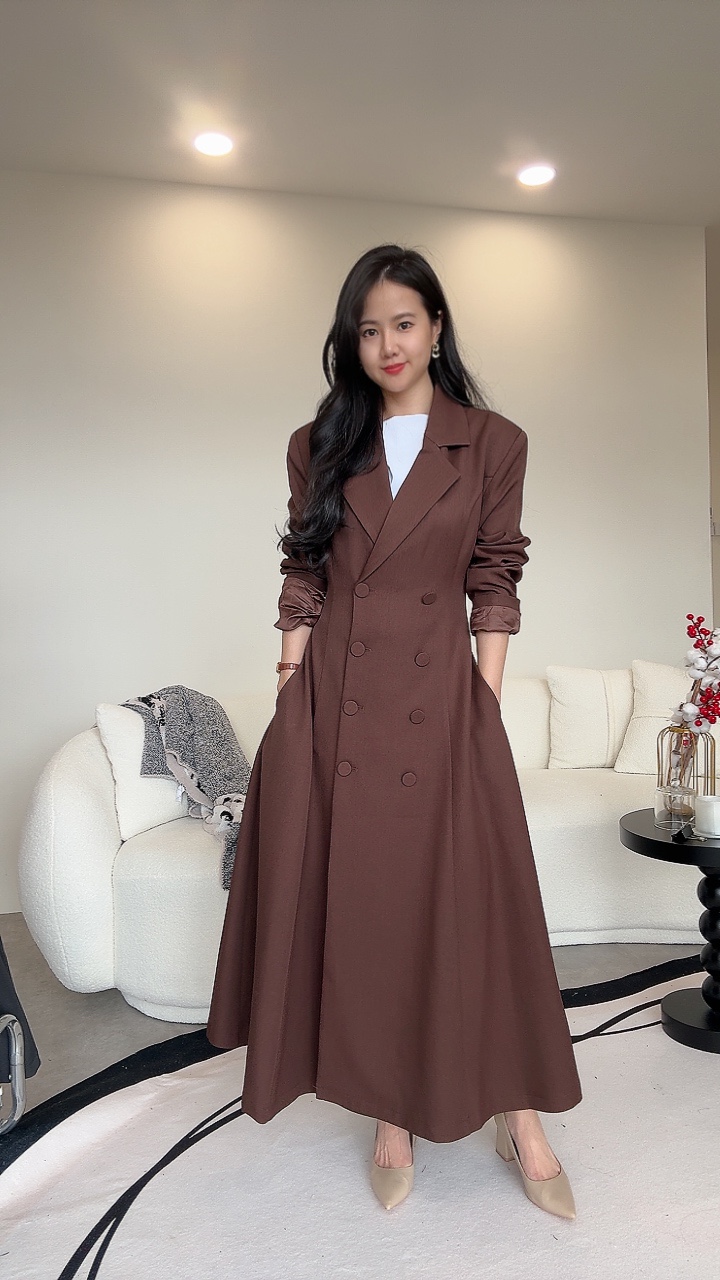 修身双排纽长风衣