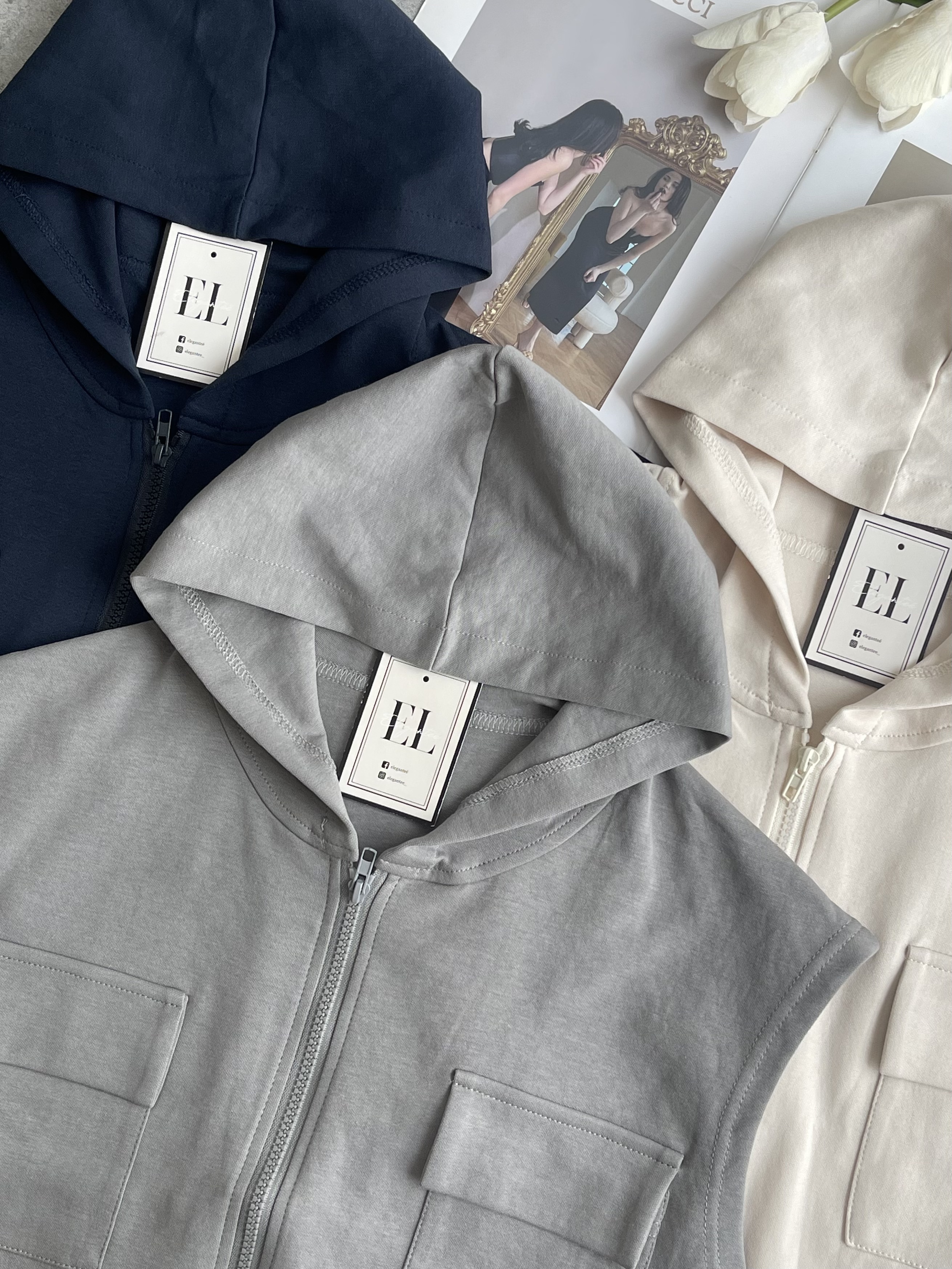 Sporty Zip Hoodie Skirt Set Wear