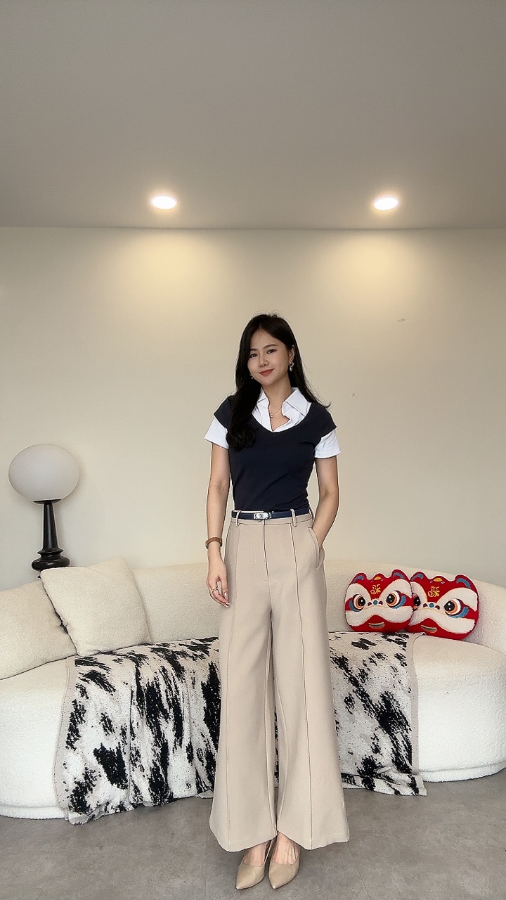 <EL高级系列> 高级麻厚版直线阔腿裤