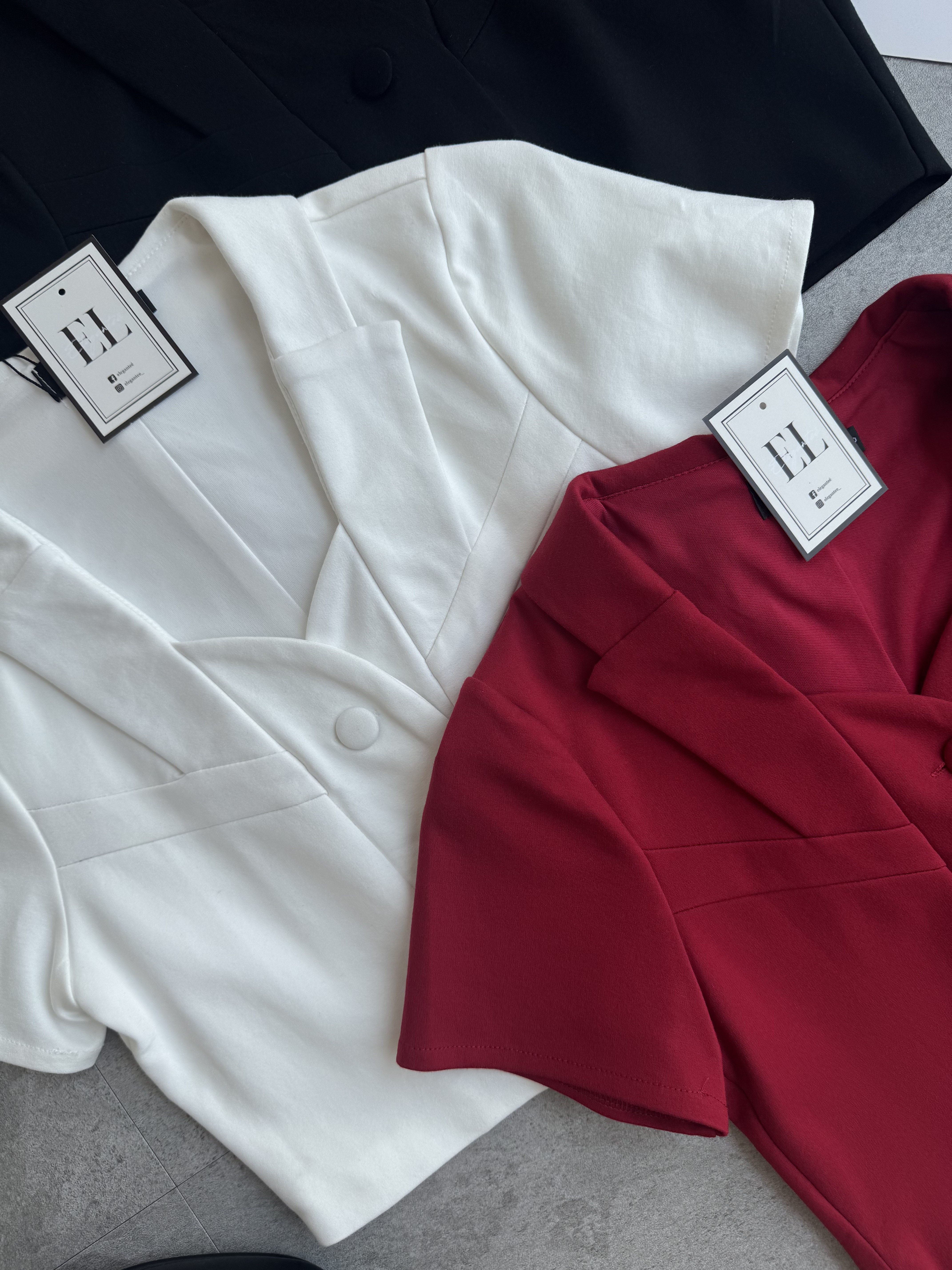 复古圆钮罗马料短袖上衣