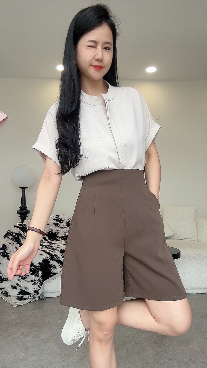 滑面收腰线4分裤