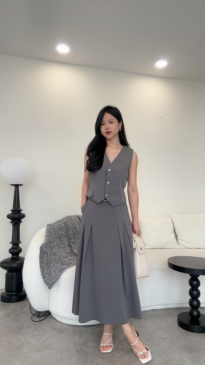 银扣马甲长A摆裙套装-腰带 