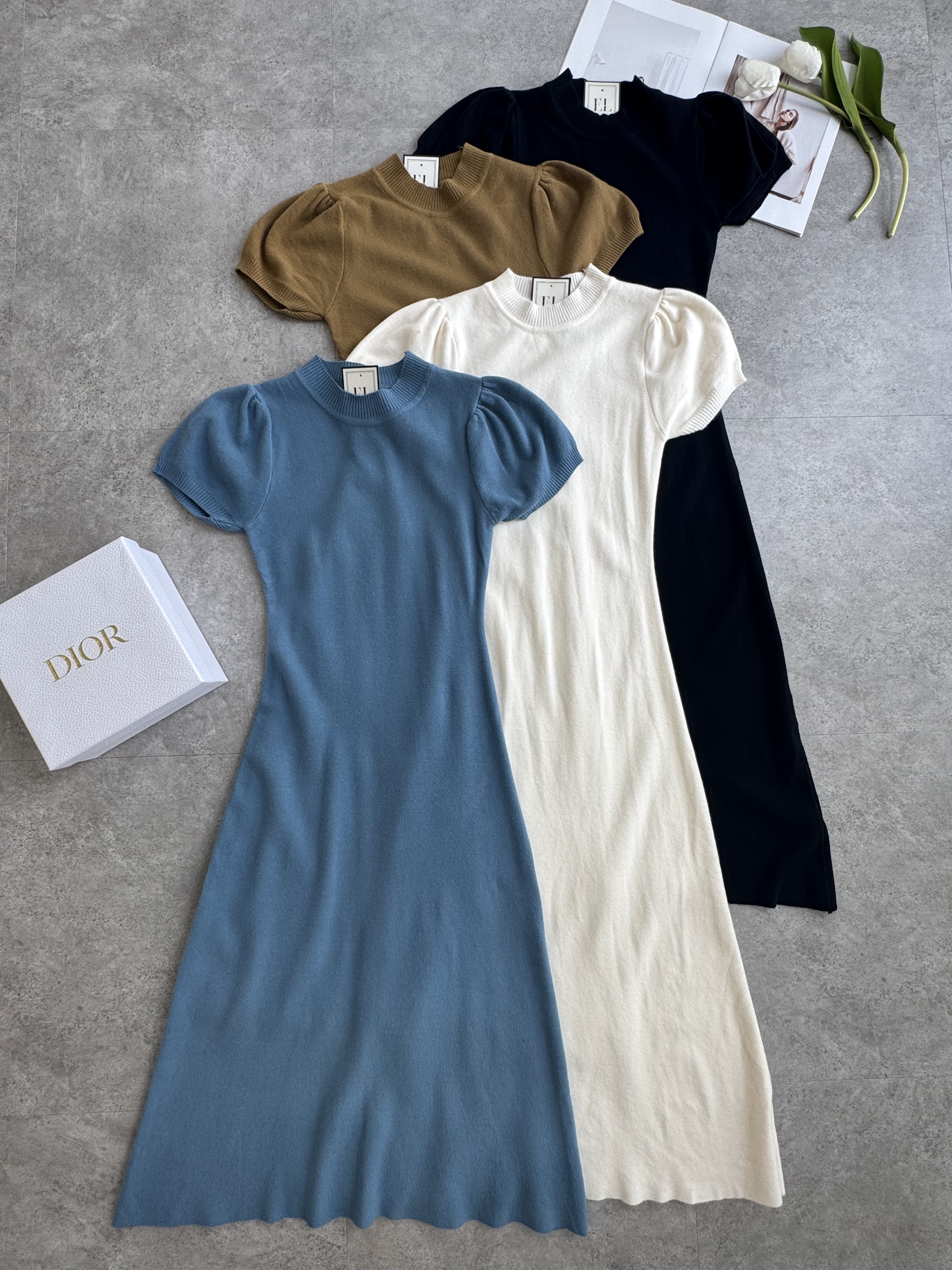 针织公主袖连身长裙