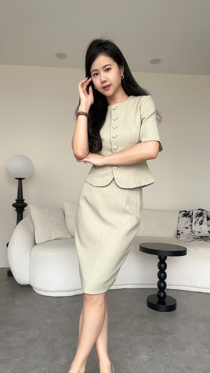 <EL高级系列>高级麻5分Pencil Skirt