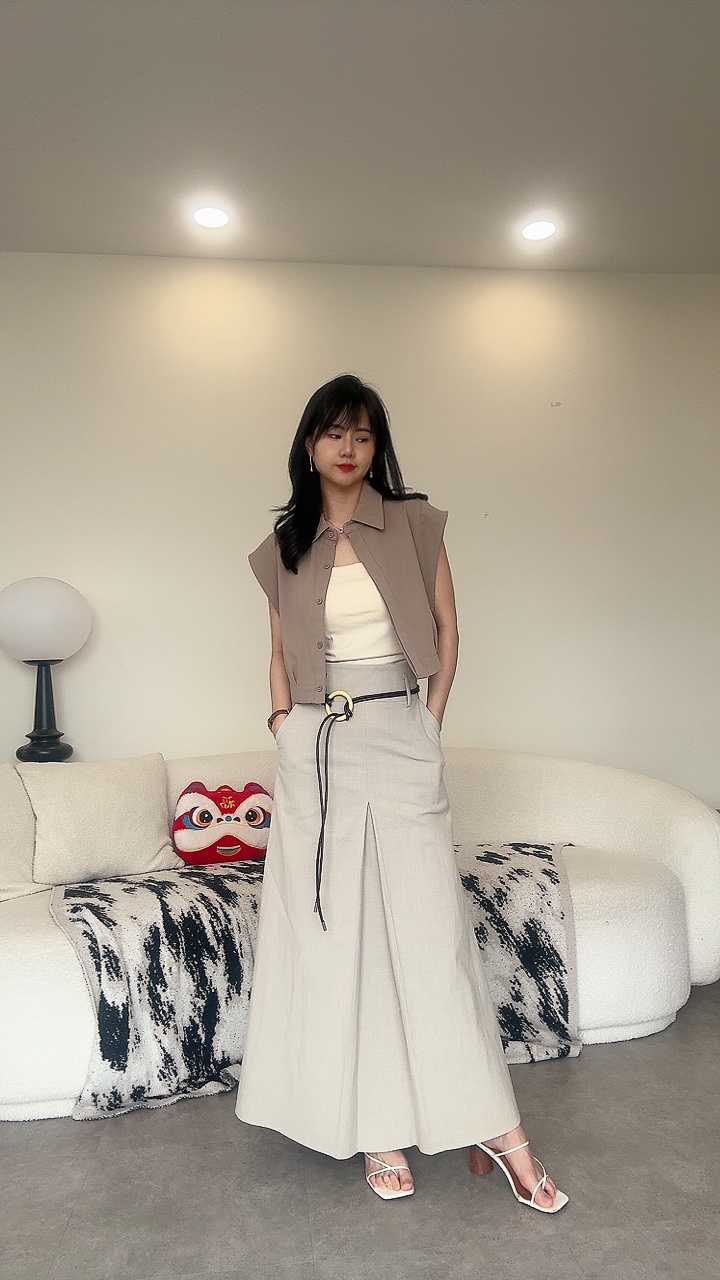 亚麻高腰米雅风腰带大长裙