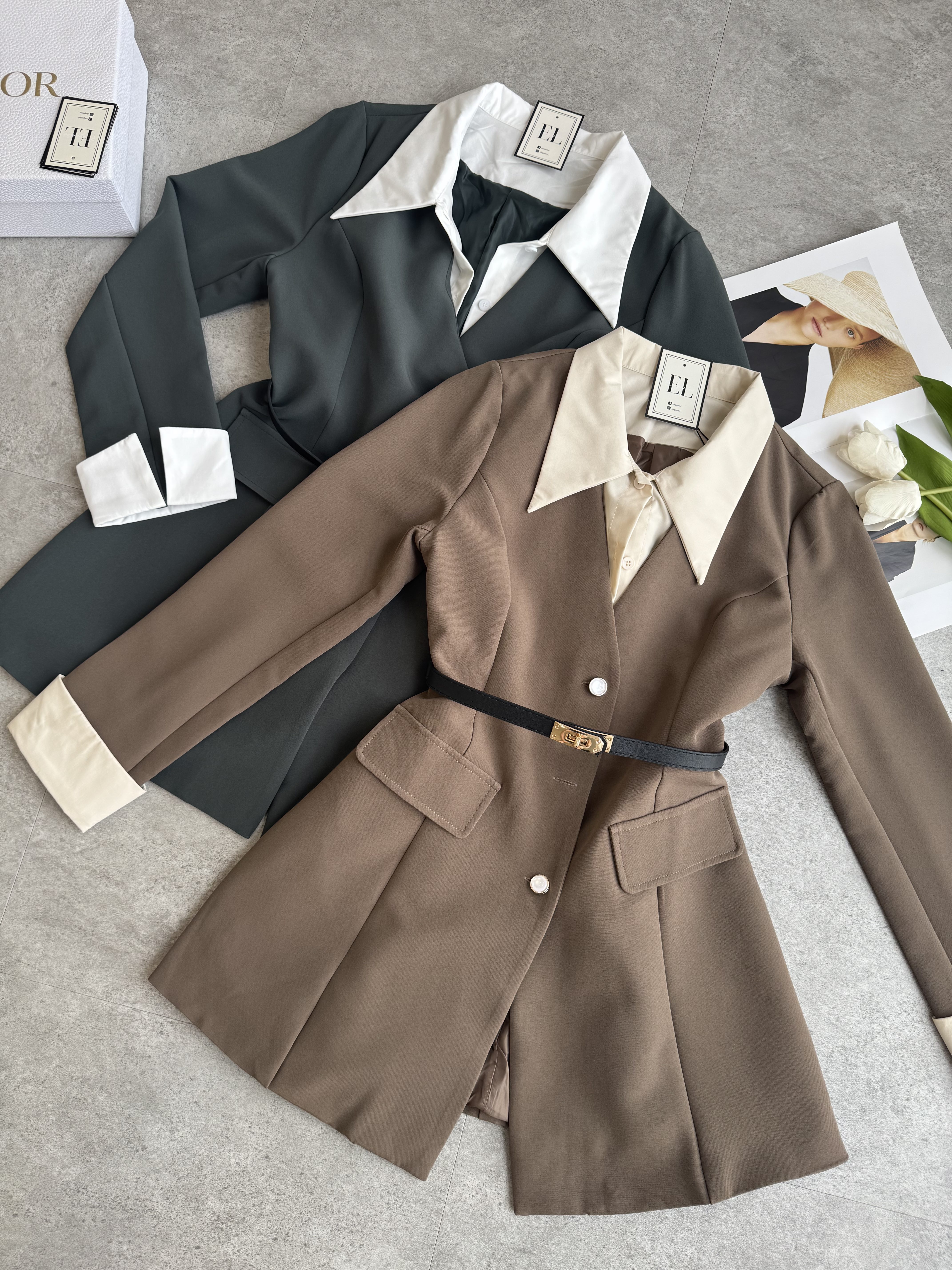 假两件外套衬衫职场风一件式