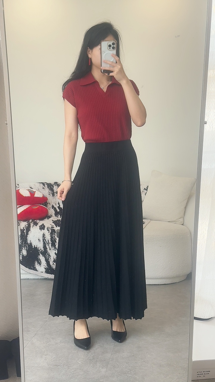 厚针织百褶伞子裙