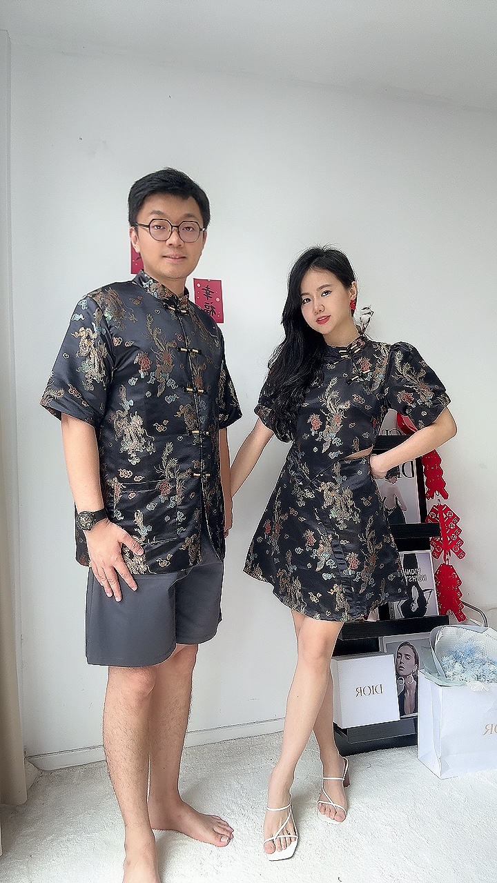 （情侣-女）彩色龙凤刺绣连身裙