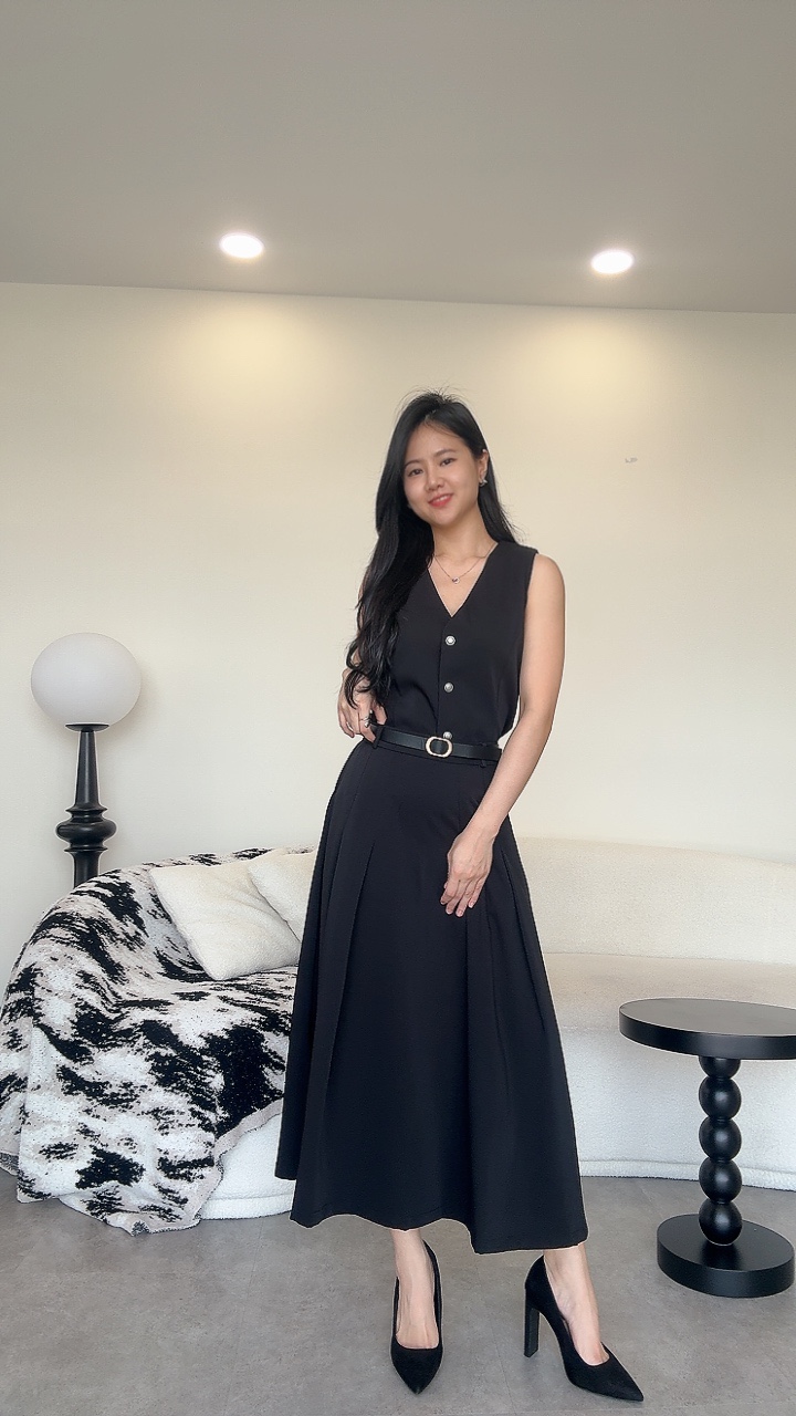 银扣马甲长A摆裙套装-腰带 