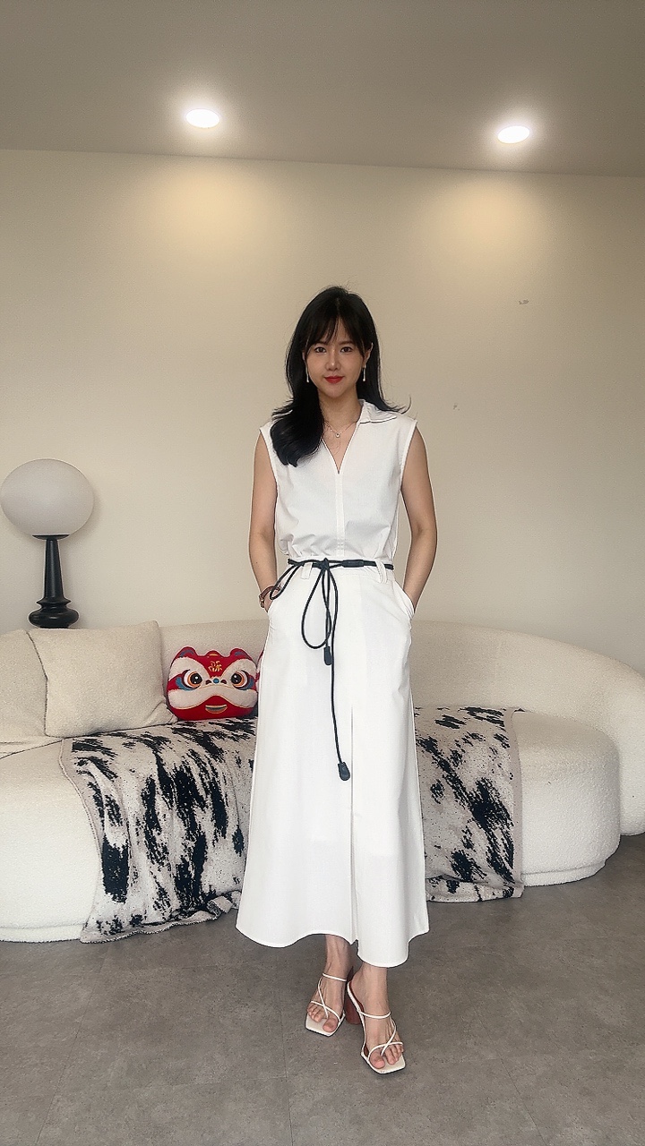 亚麻气质Muji风A版大长裙Set（Belt）