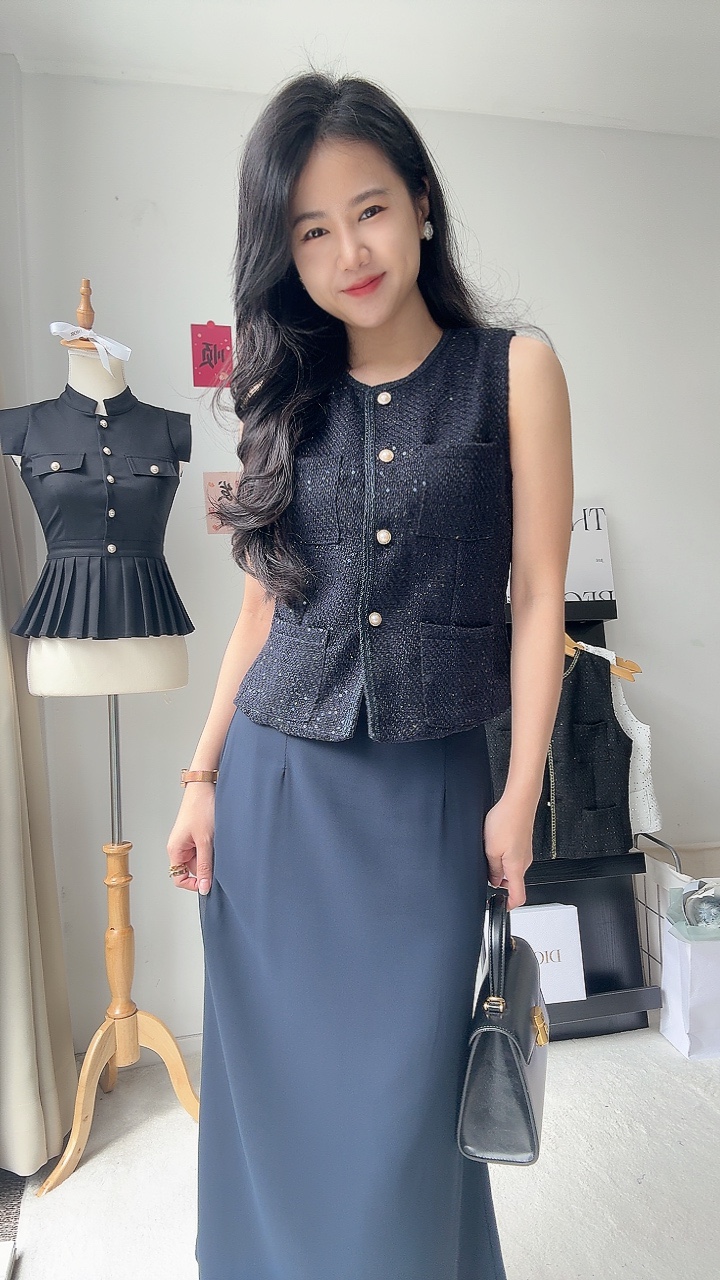 小香风马甲长裙套装