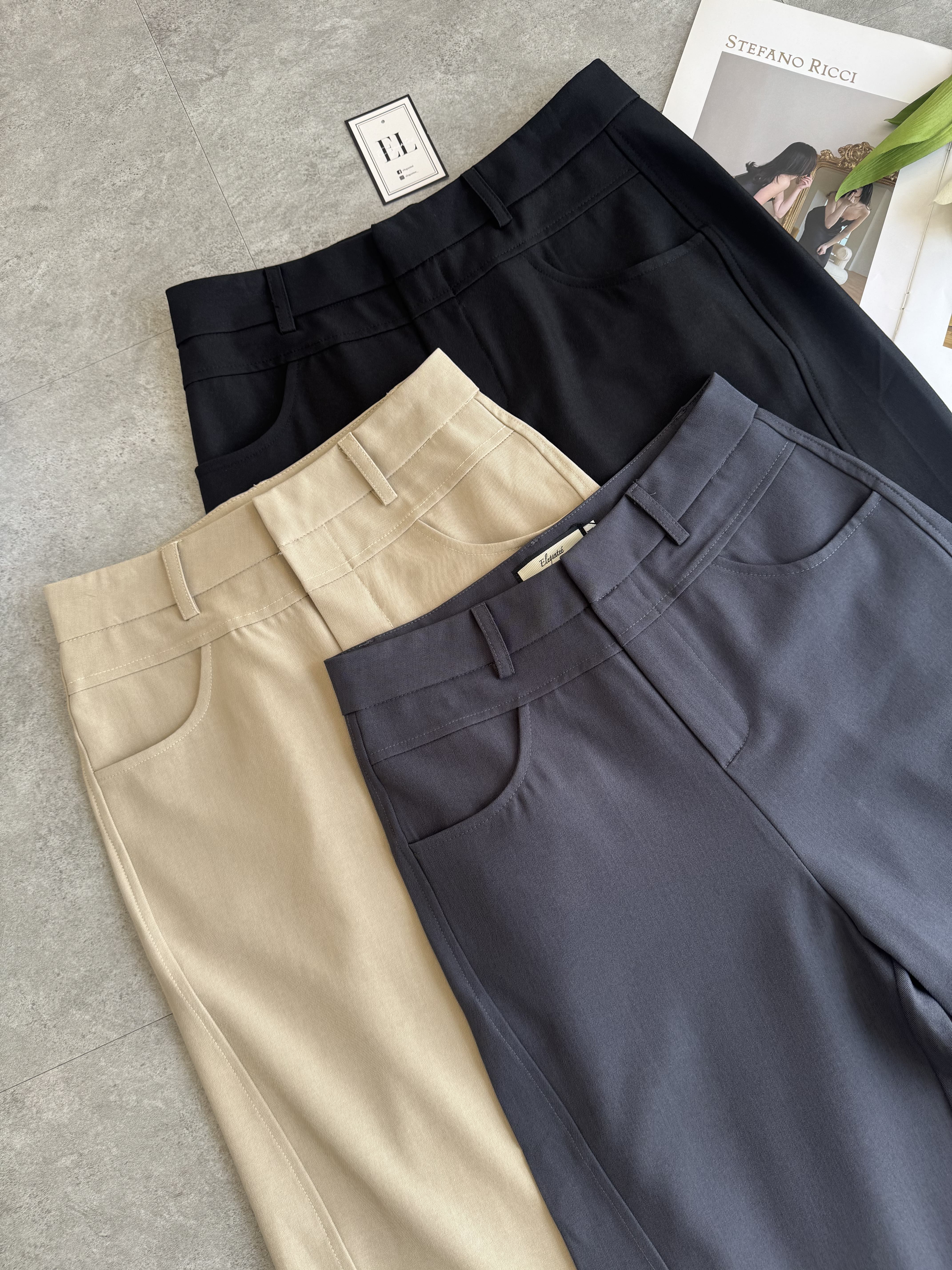 双层腰线直筒阔腿裤