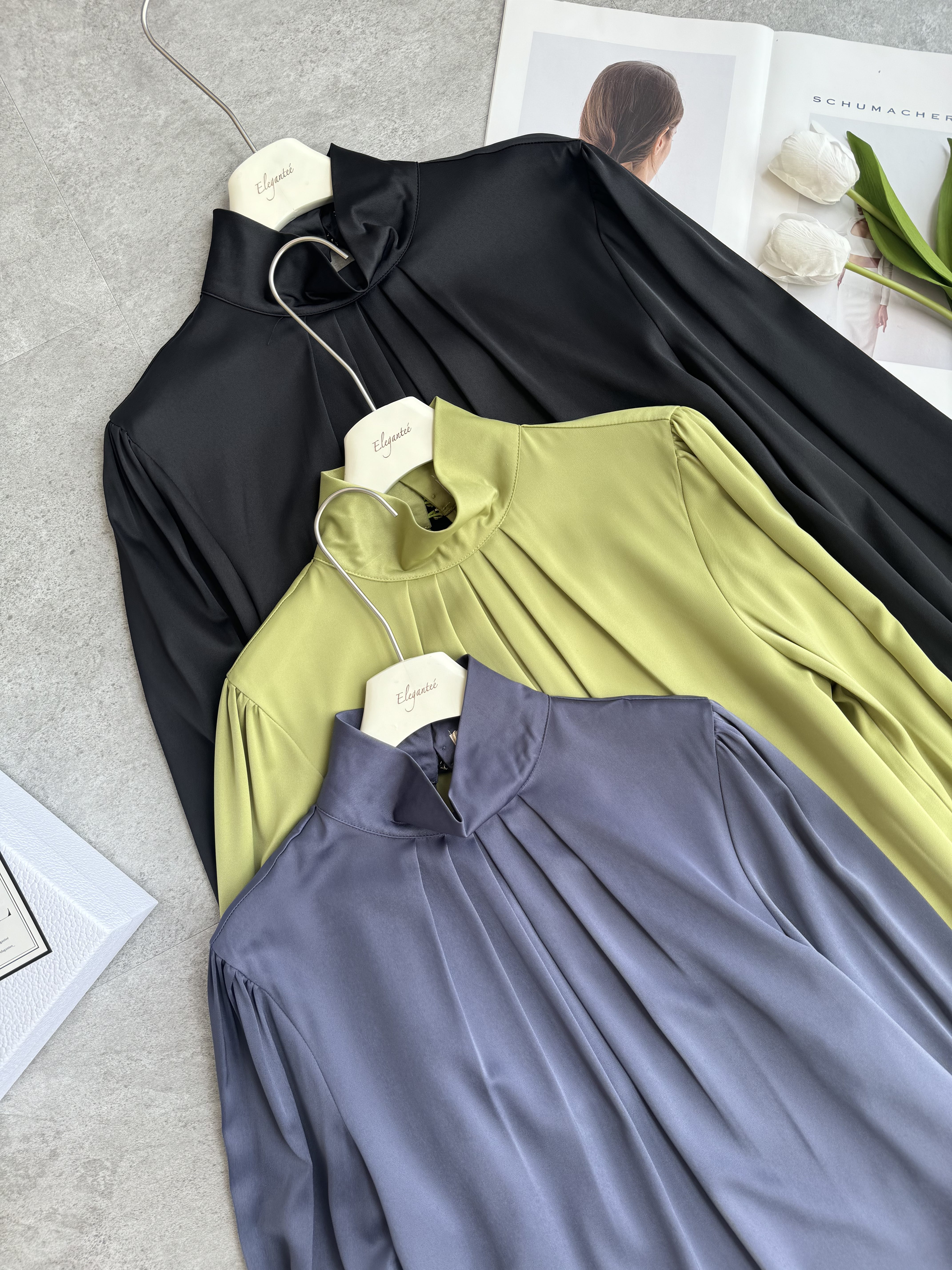 缎面知性高领长袖Top 