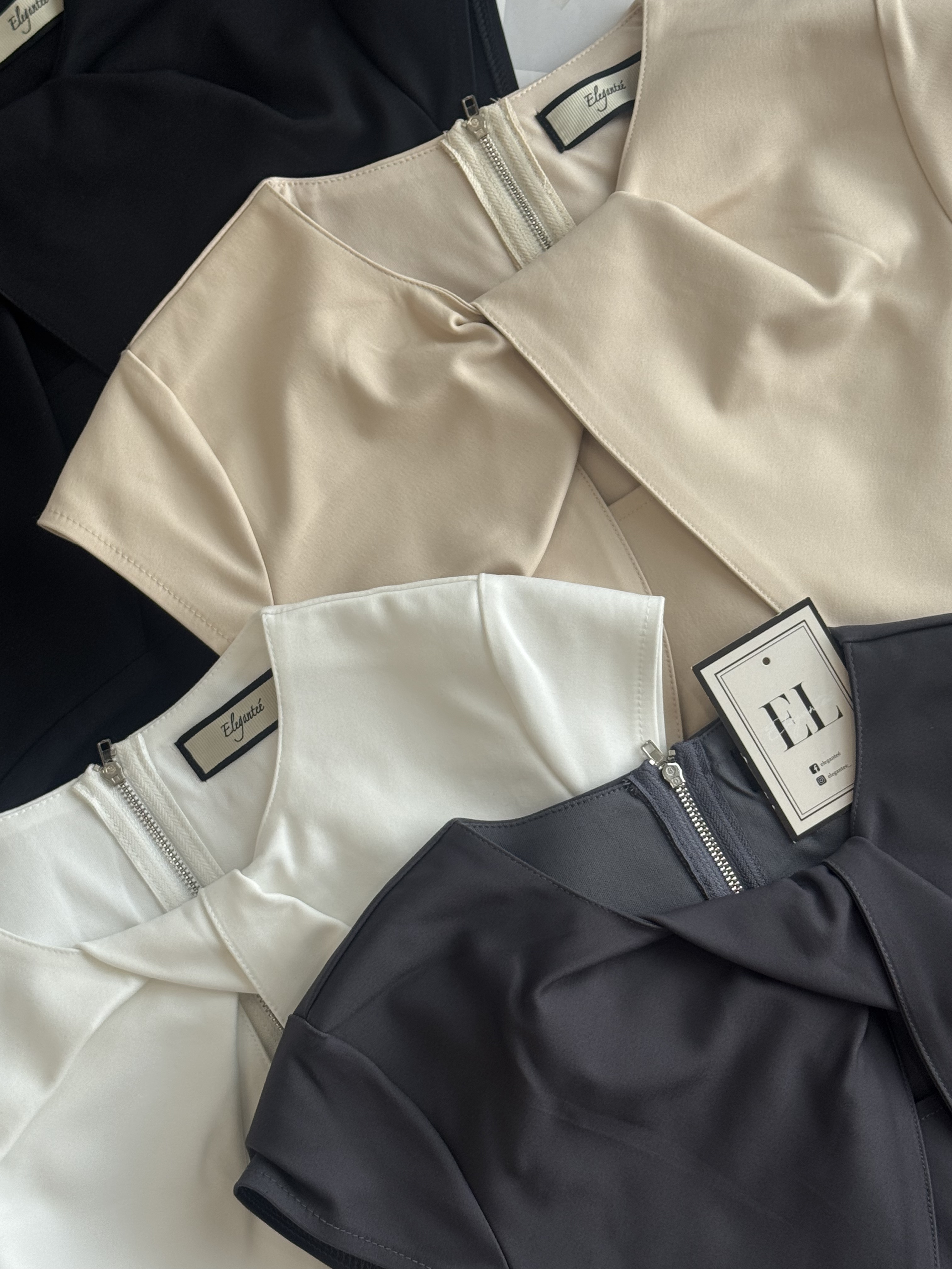 哑面半袖卷领Top