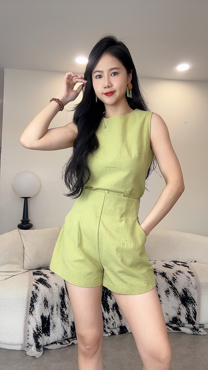 亚麻无袖短裤套装