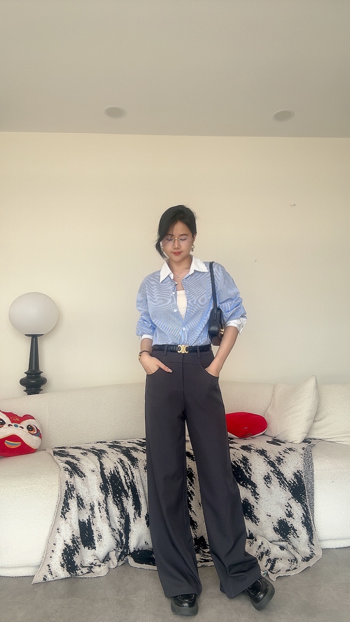 双层腰线直筒阔腿裤