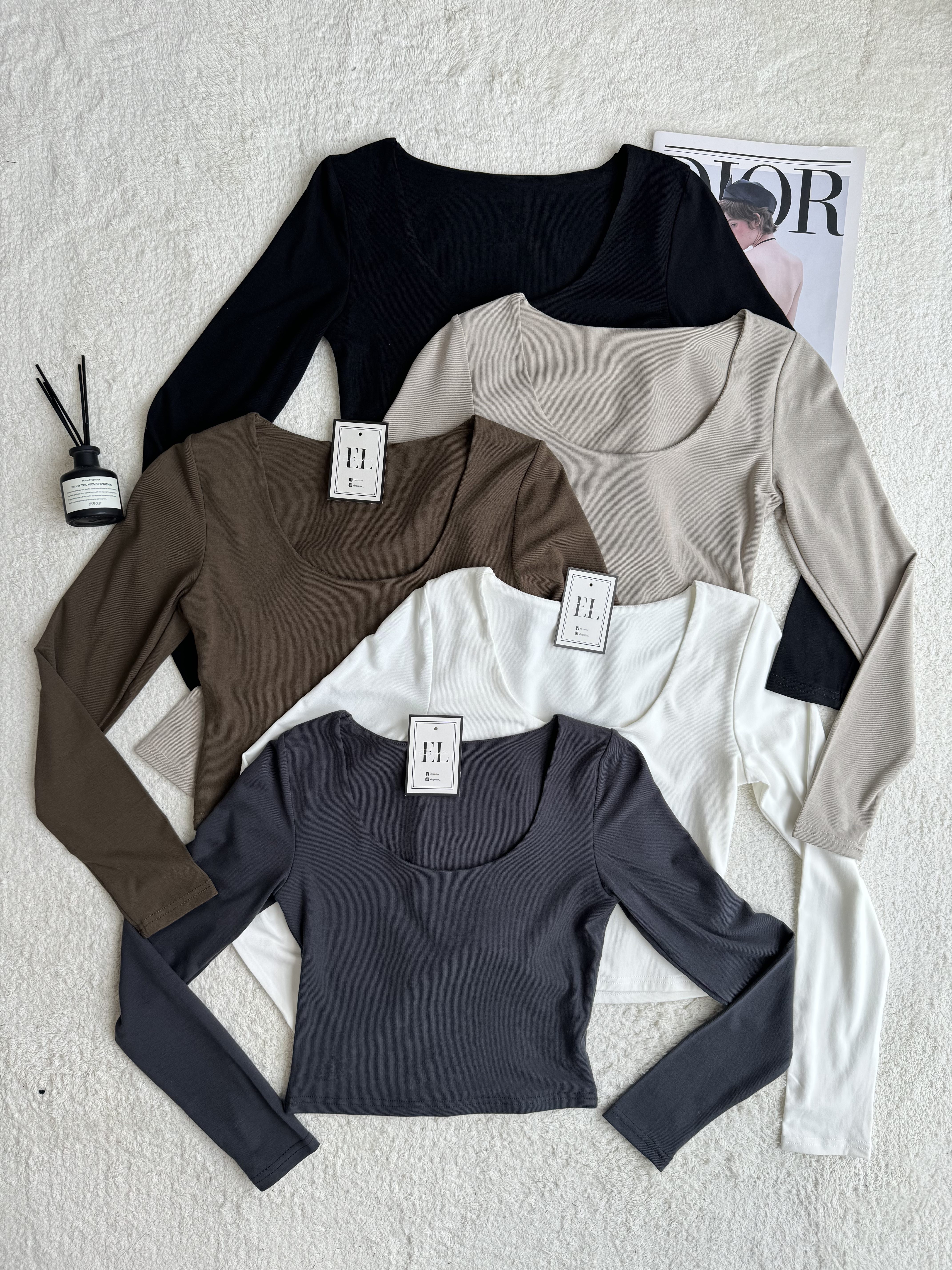 高级棉料 圆方领长袖上衣