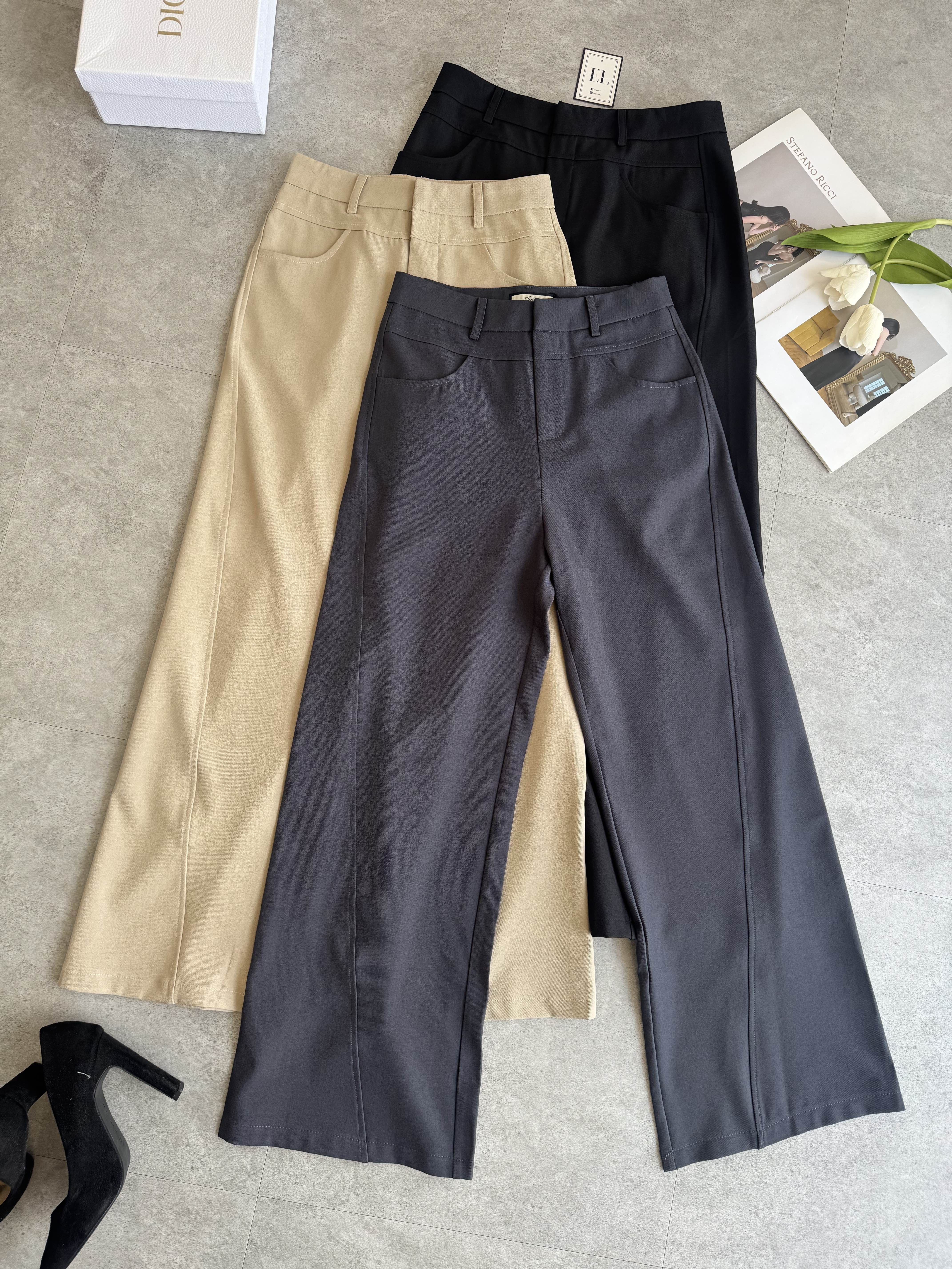 双层腰线直筒阔腿裤