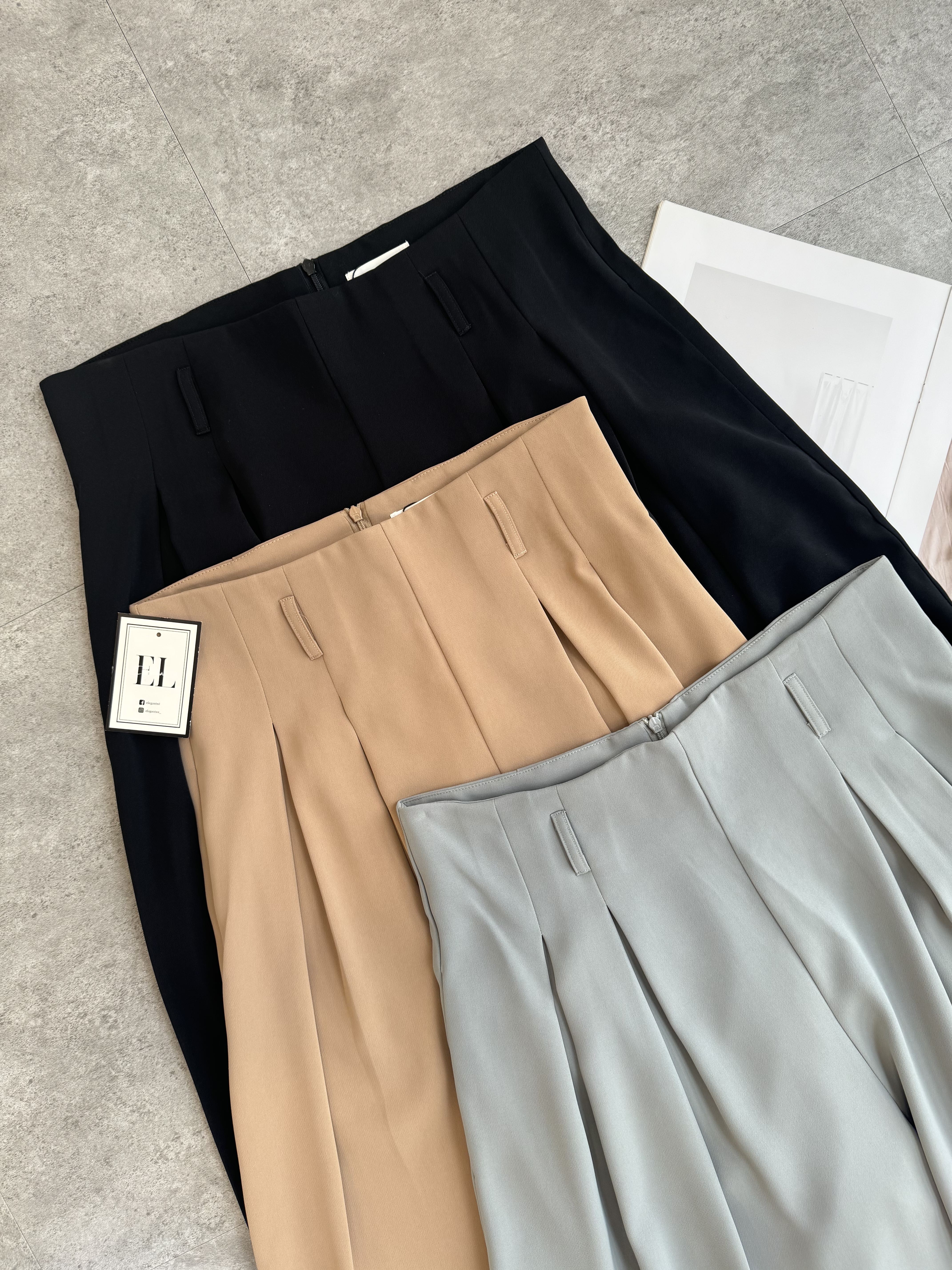 超高腰滑面大阔腿裤