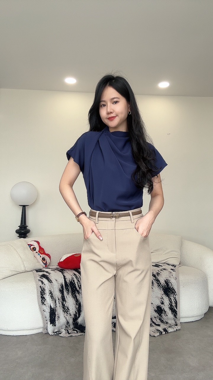 双层腰线直筒阔腿裤