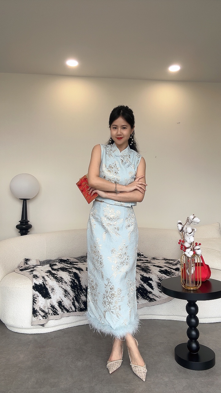 《新年》Elegant绒布长裙无袖套装