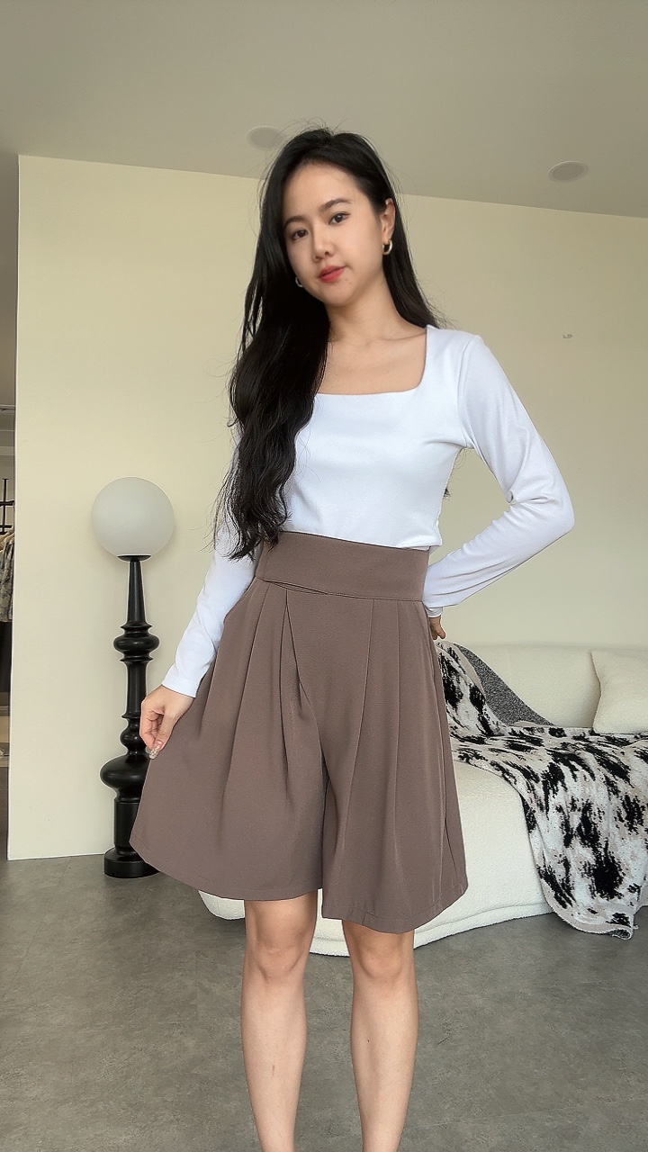 显瘦斜线设计厚腰线5分裤