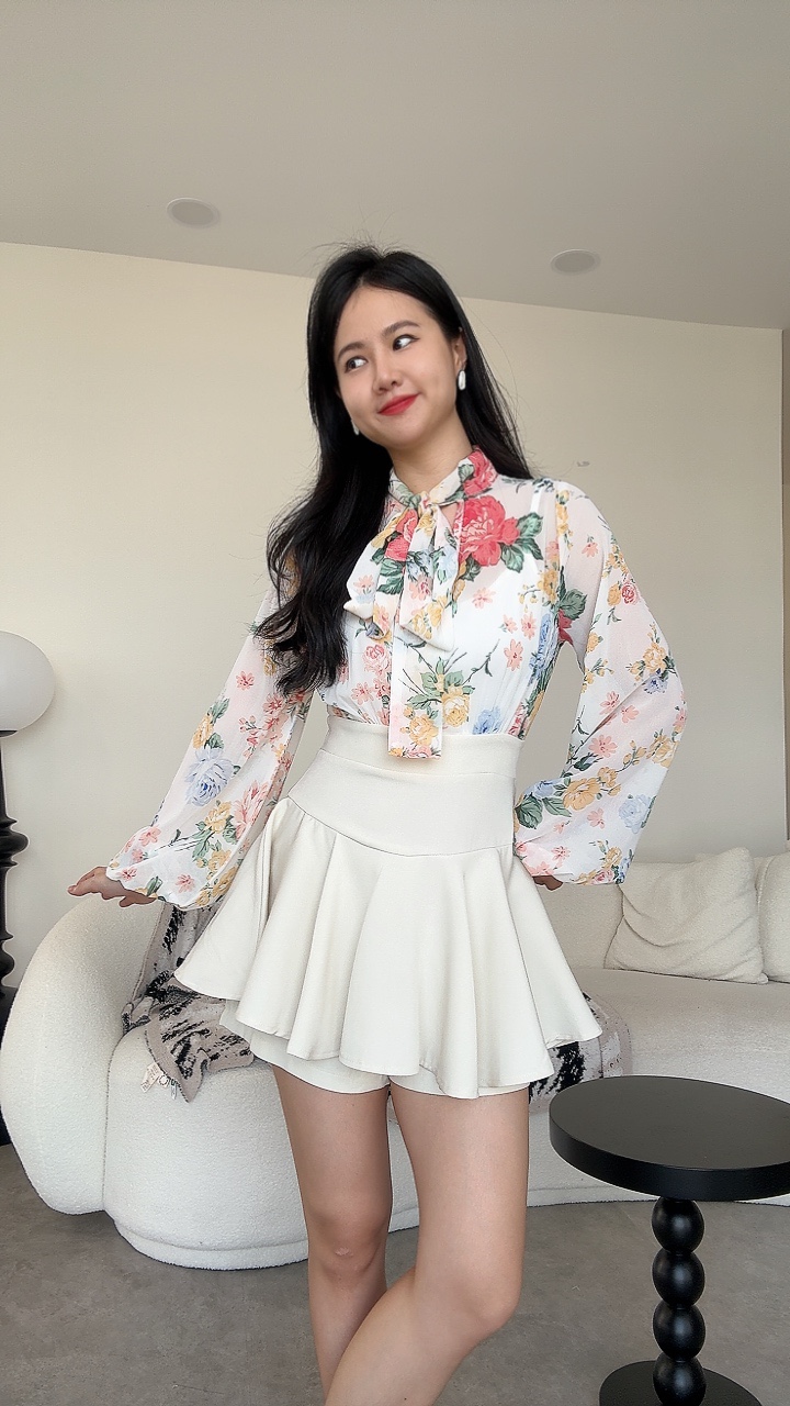 夏日花漾雪纺长袖连体裤