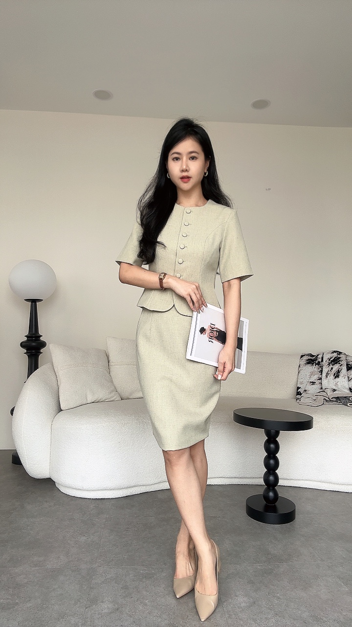 <EL高级系列>高级麻5分Pencil Skirt