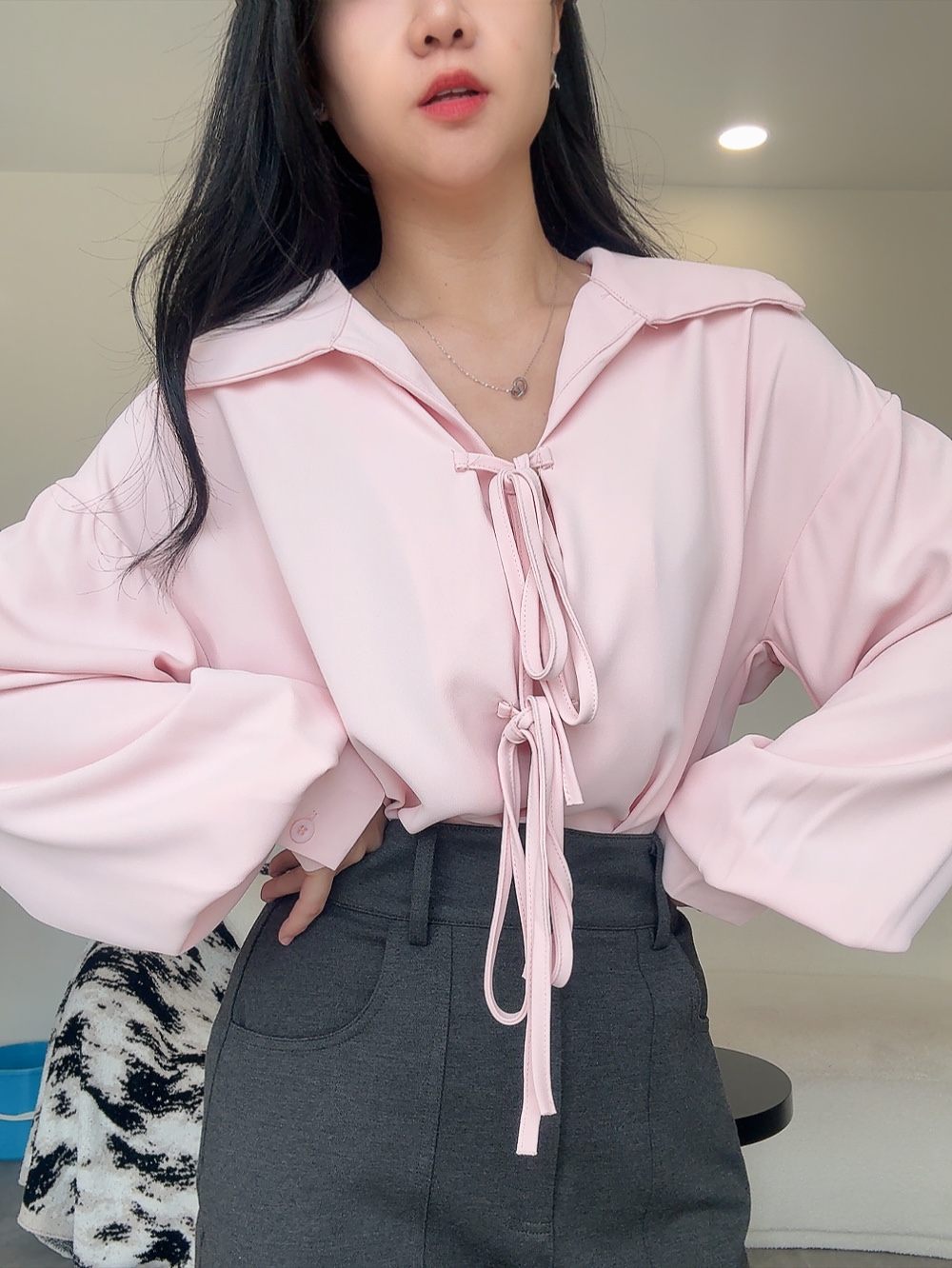 抗皱蝴蝶结松弛感衬衫
