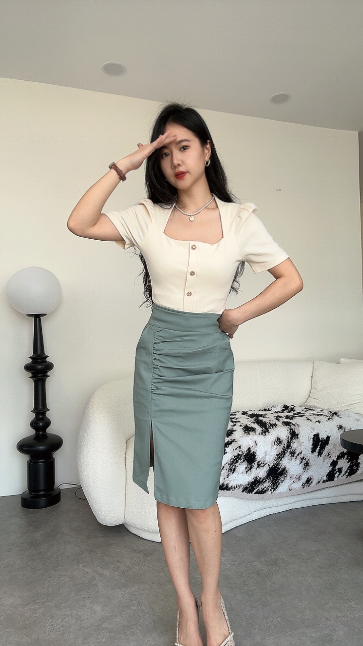 修腹皱褶Pencil Skirt