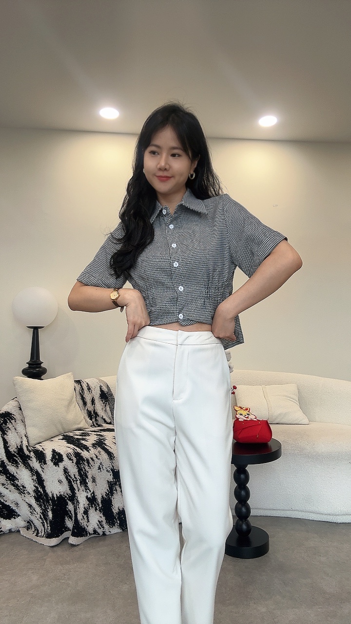 Mango高腰西装窄脚9分裤