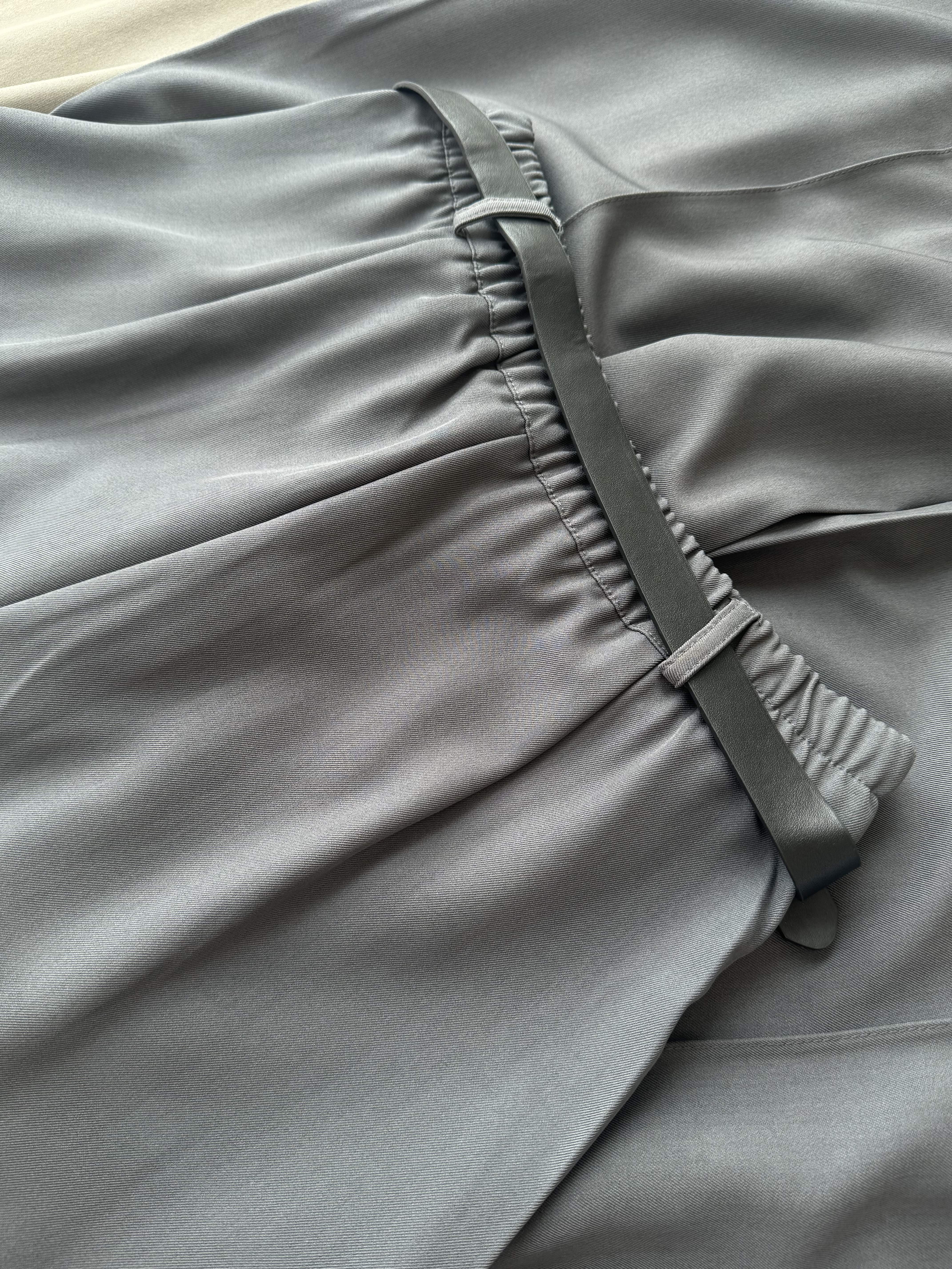 塑胶腰高开叉阔腿裤-腰带