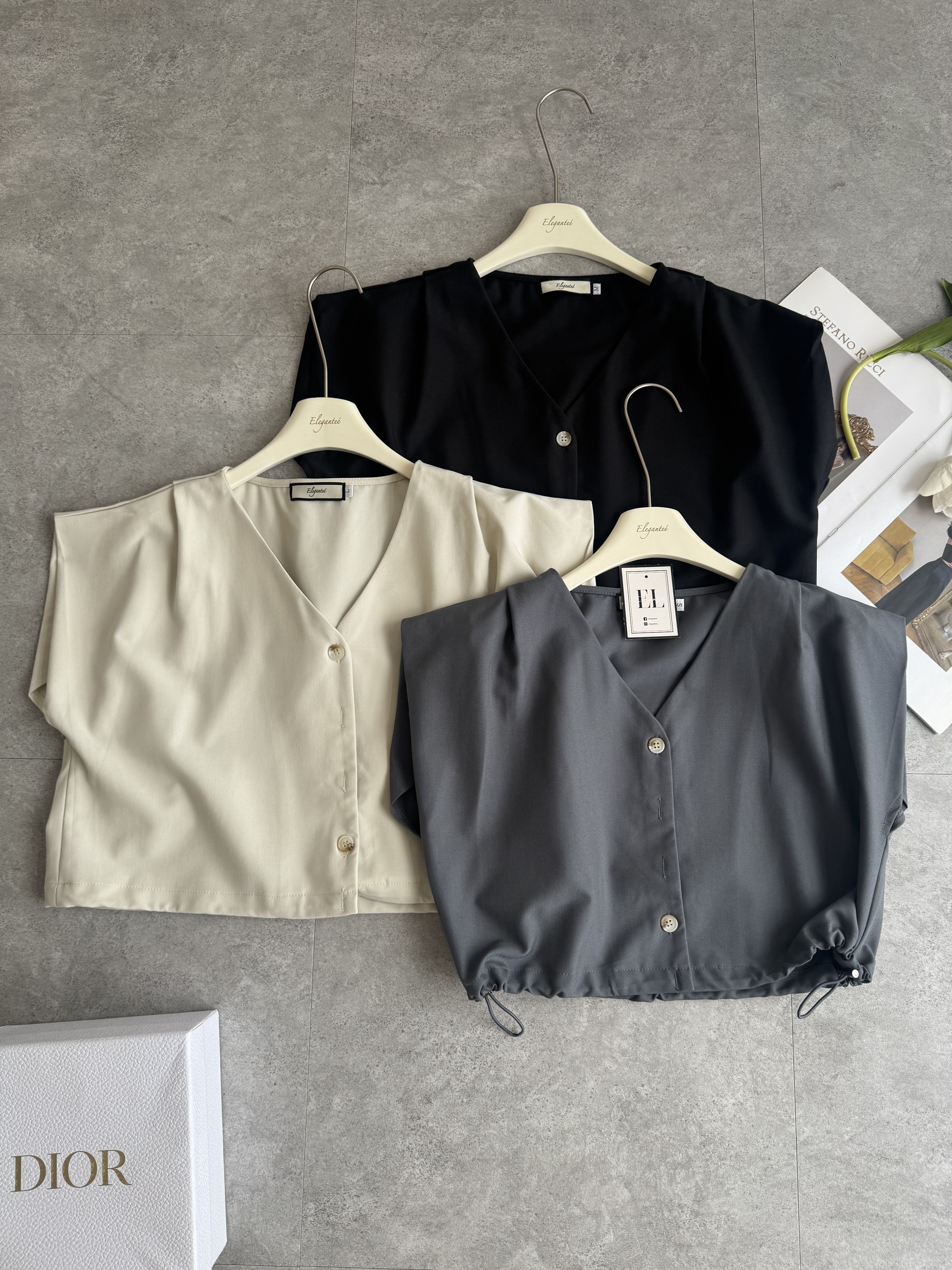 Muji风落肩袖可缩腰Top