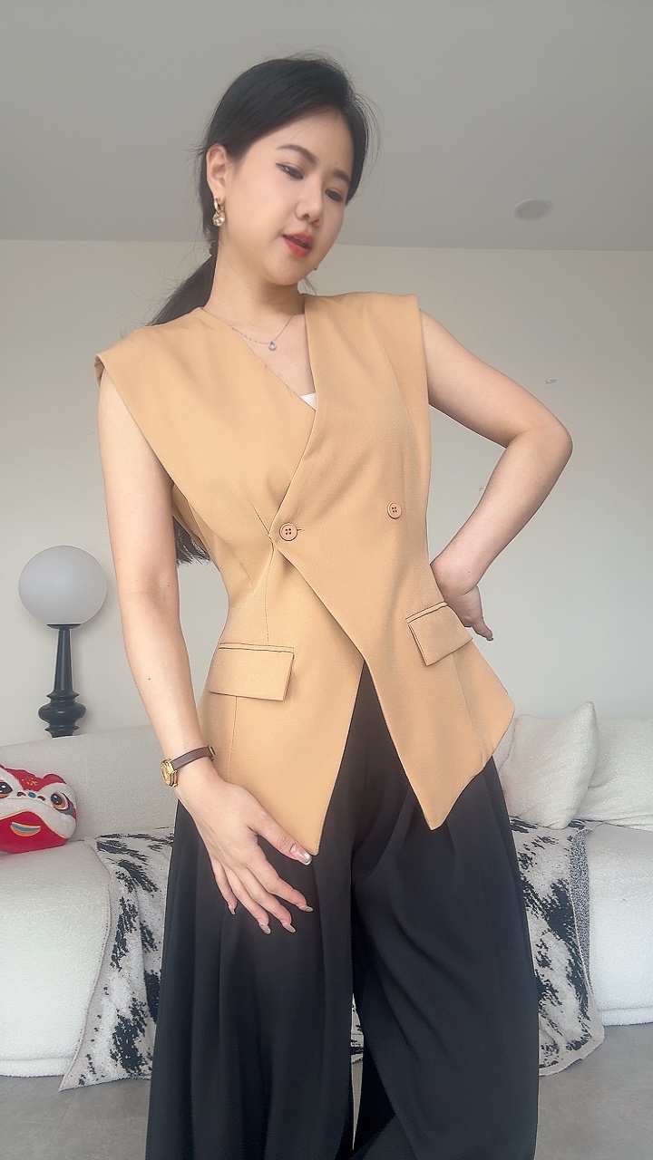 长版西装交叉2钮马甲