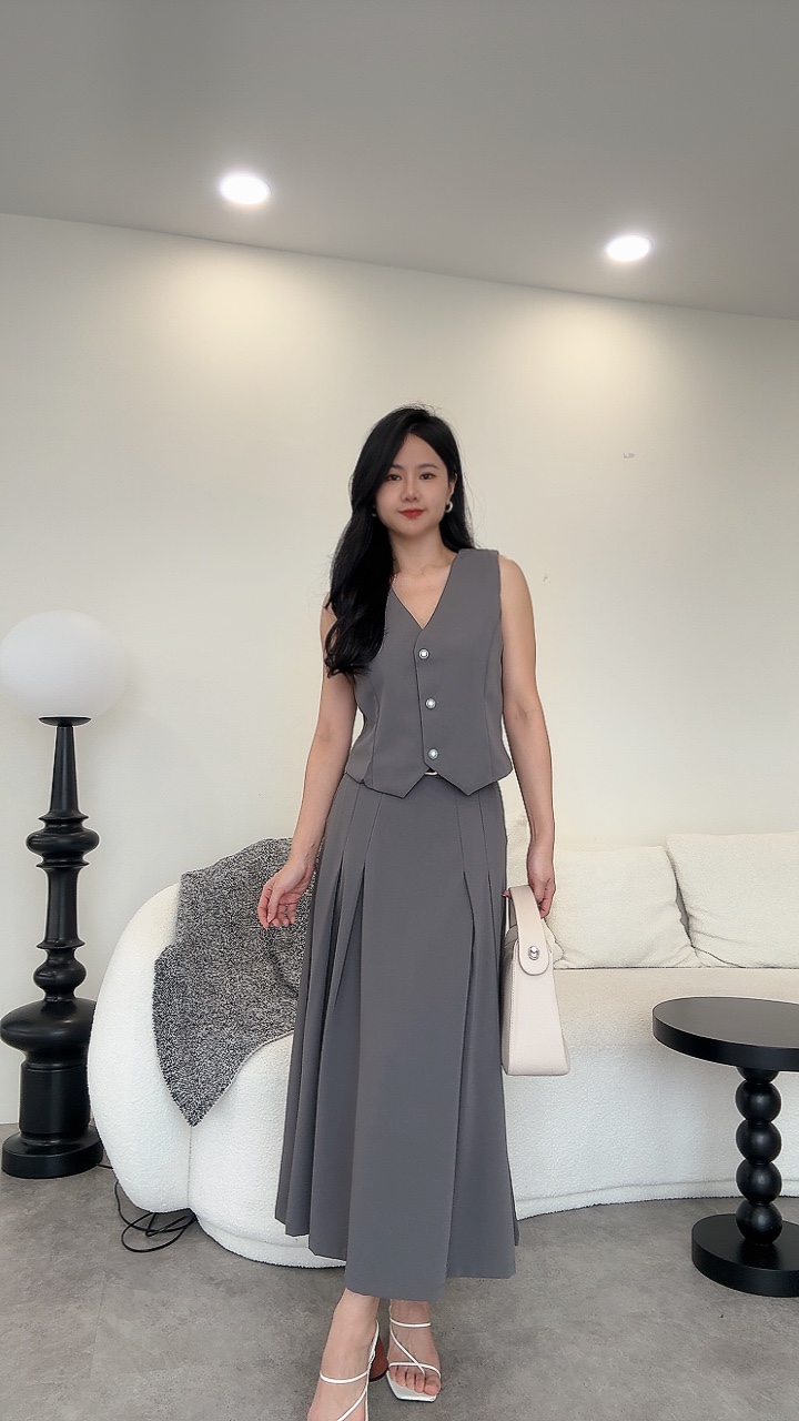 银扣马甲长A摆裙套装-腰带 