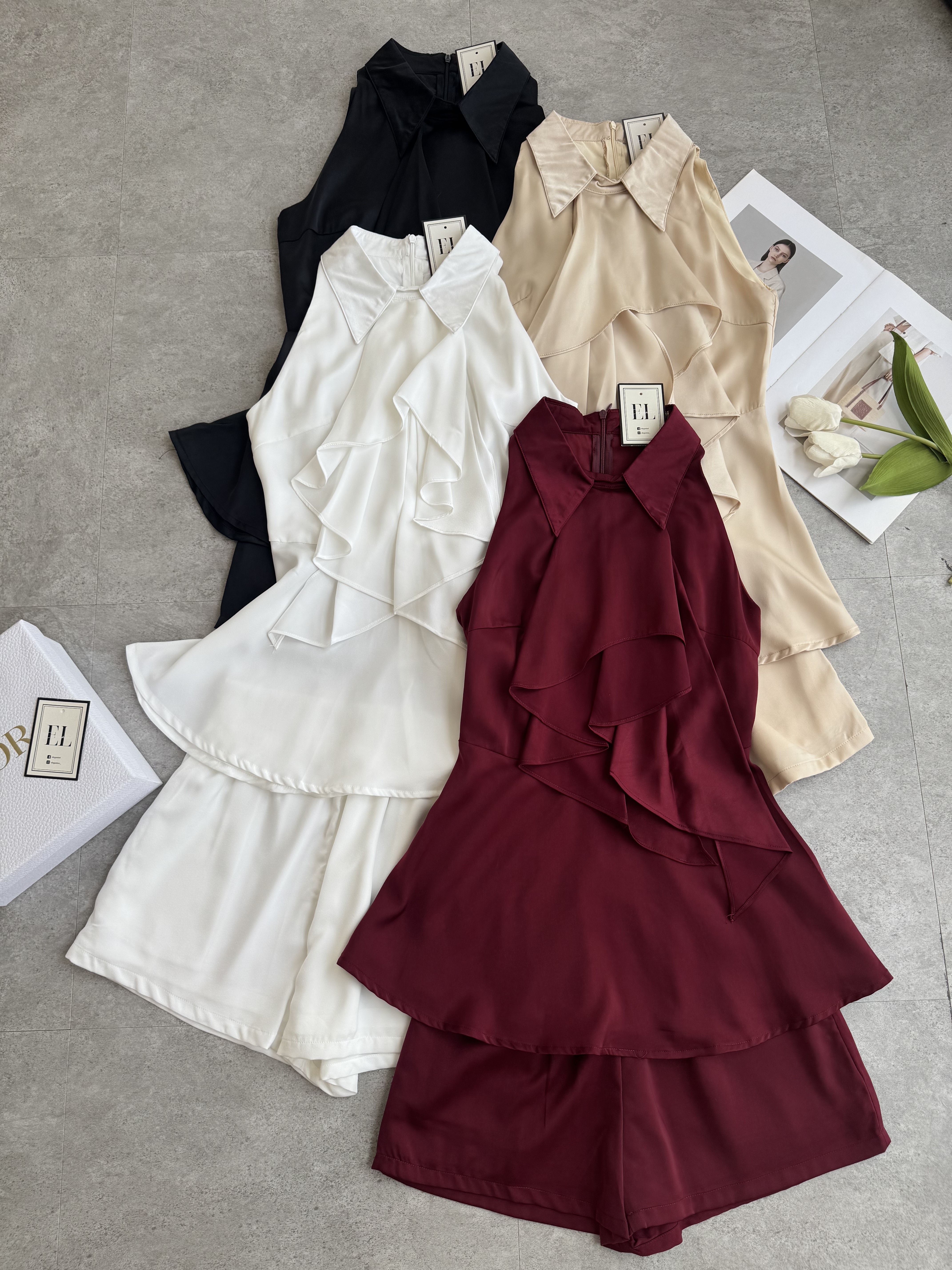 伯爵风挂脖消肩款套装