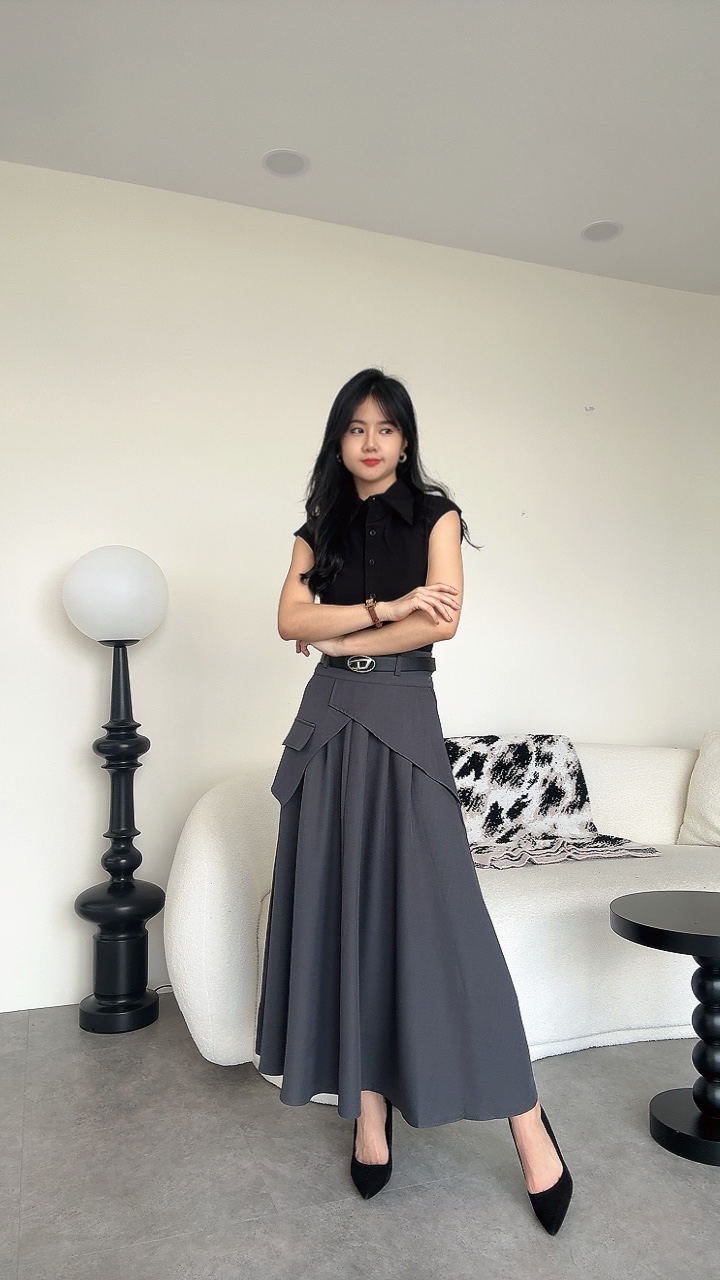 帅气设计感假两件裙-腰带