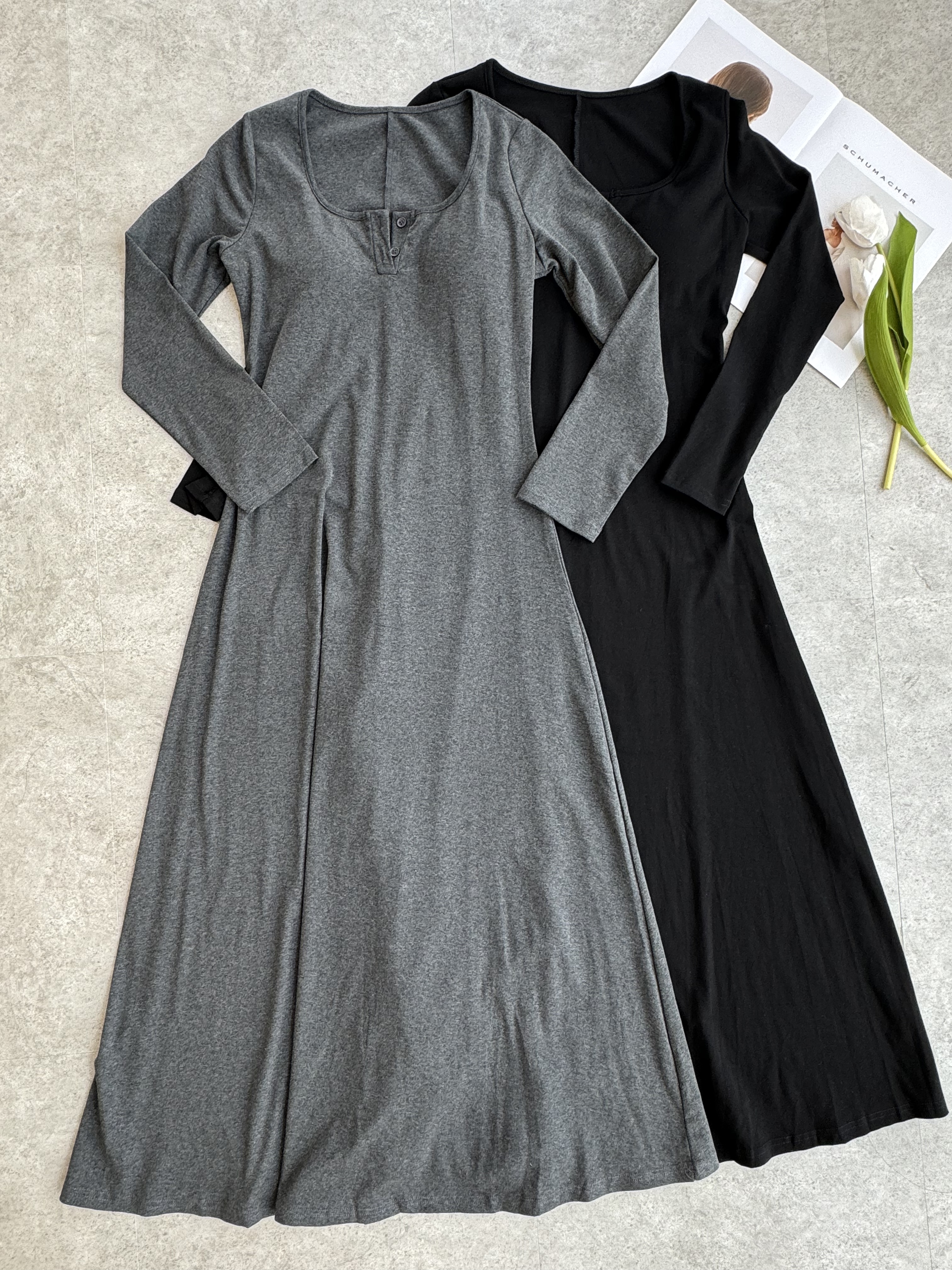 自带胸垫长袖长版连身裙