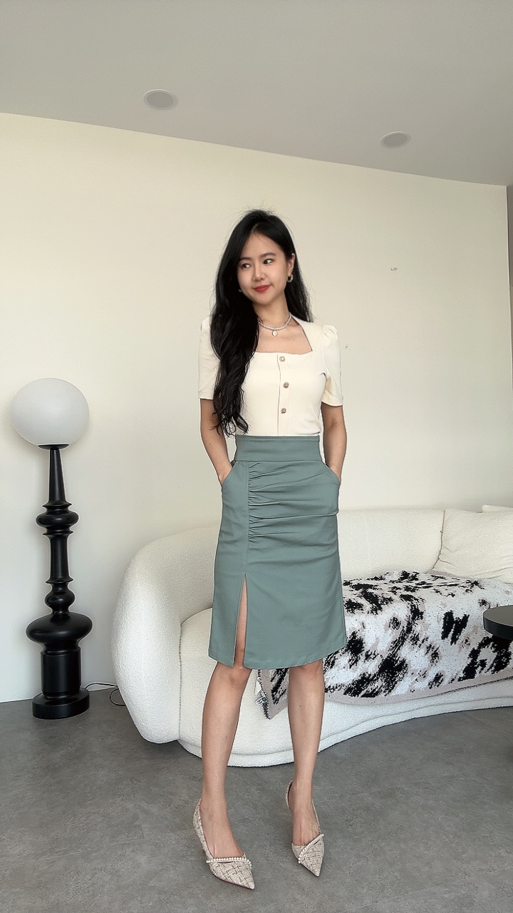 修腹皱褶Pencil Skirt