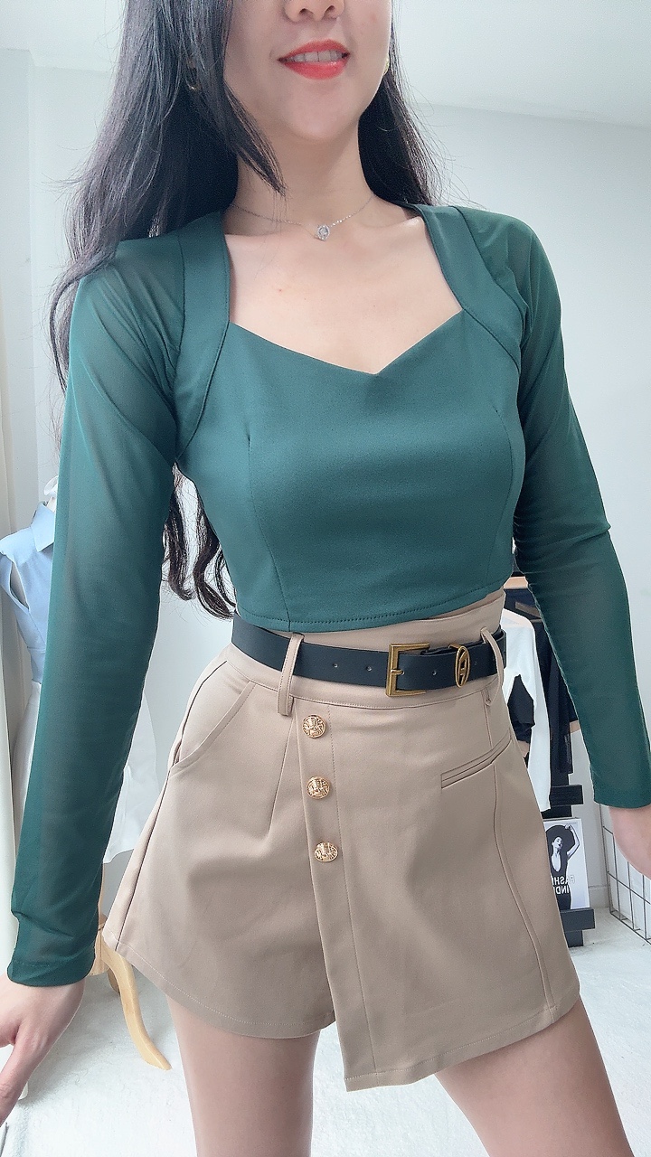 网纱爱心方领上衣