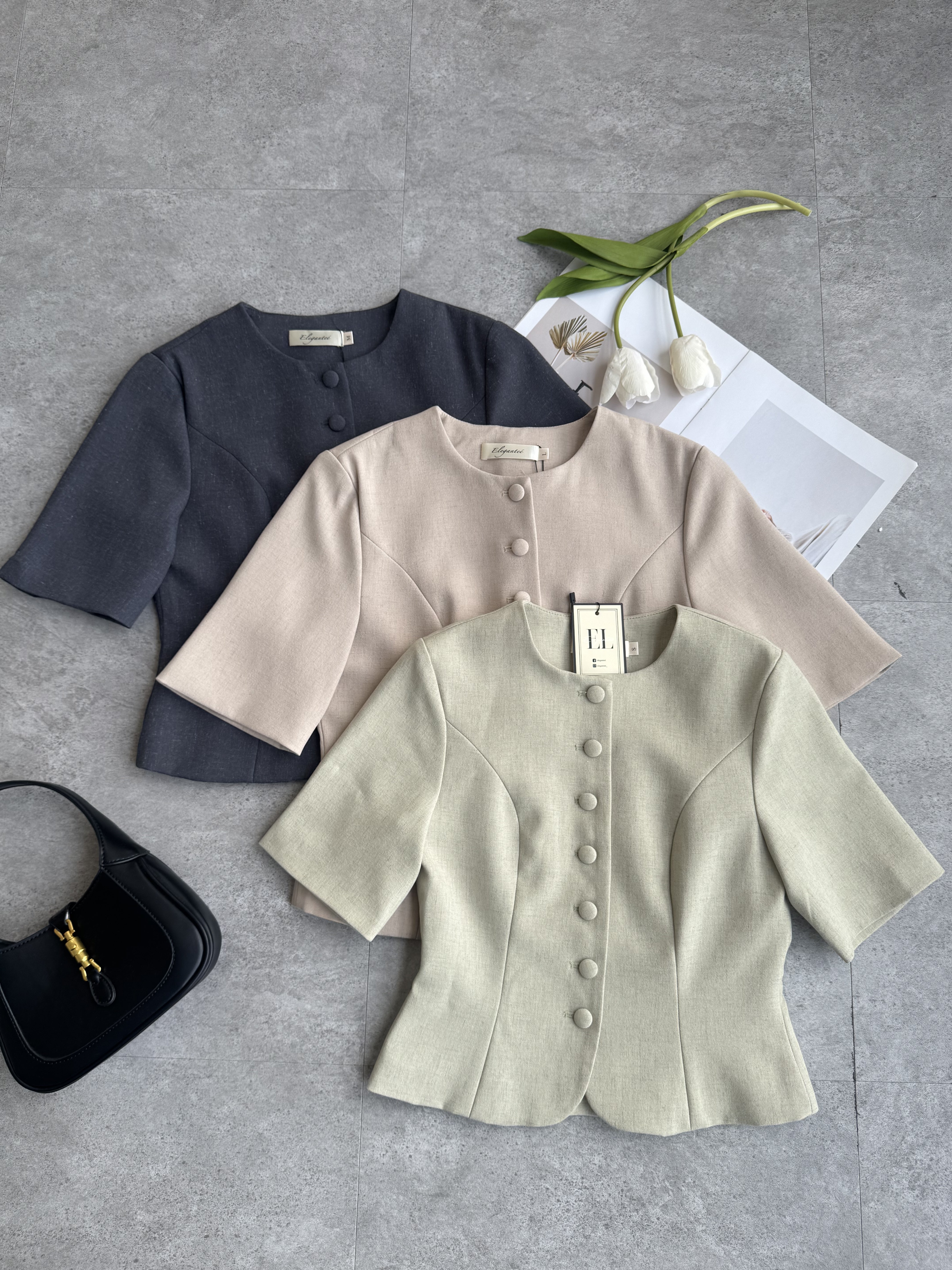 <EL高级系列> 贵气直排纽中短袖单衣外套