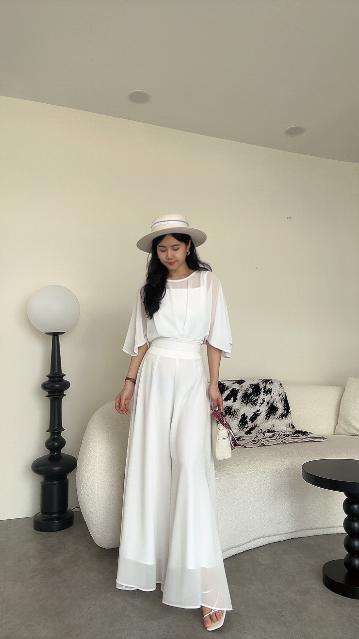 雪纺扇子飘逸风大阔腿裤