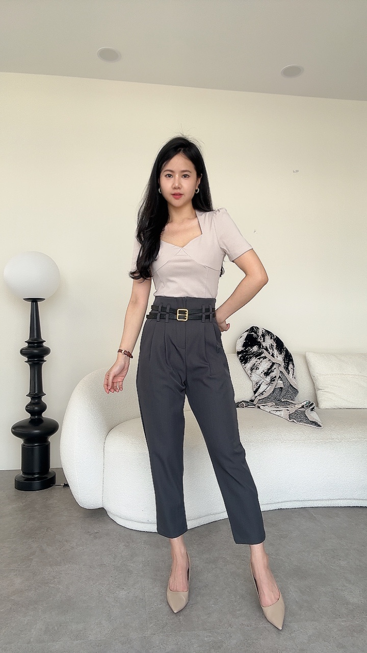 双腰带设计烟管裤