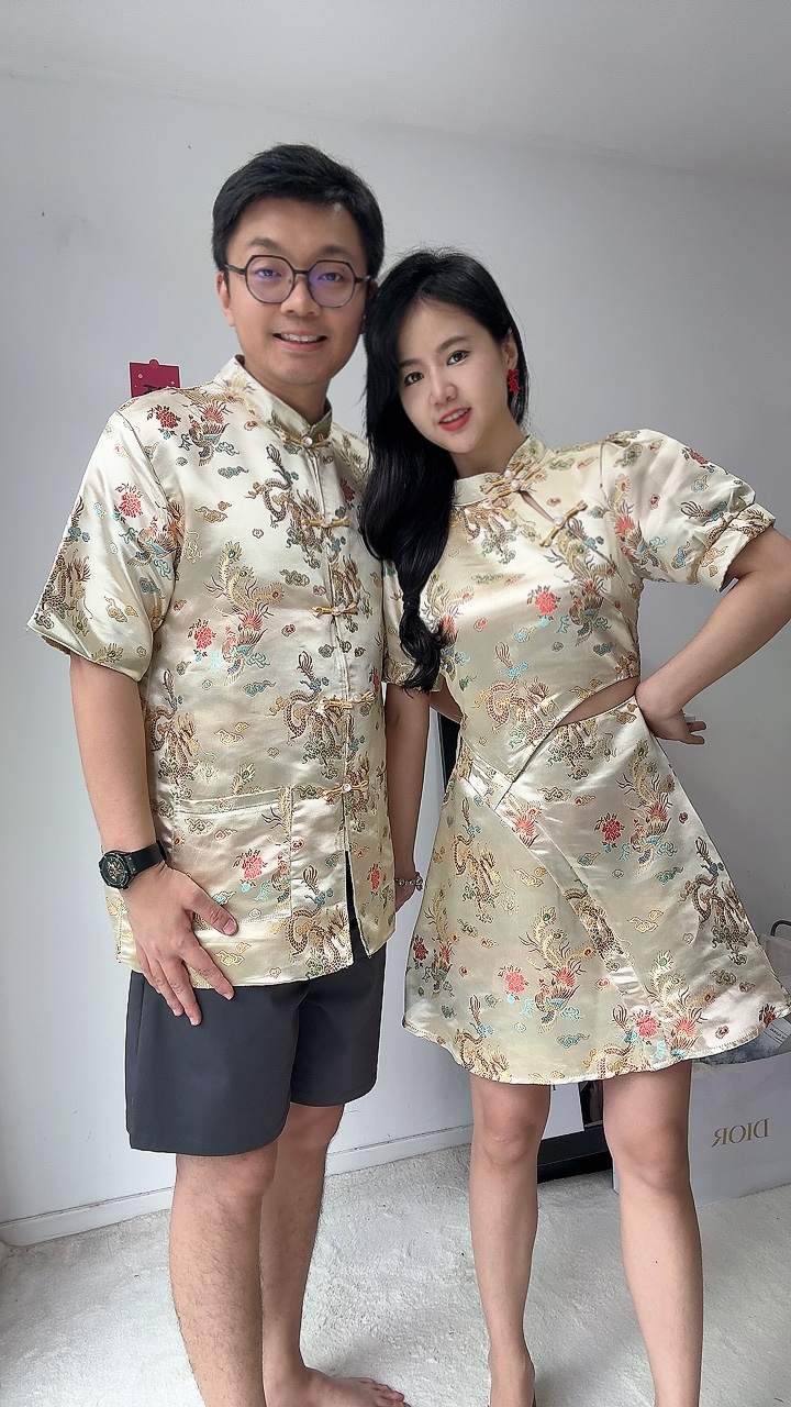 （情侣-女）彩色龙凤刺绣连身裙