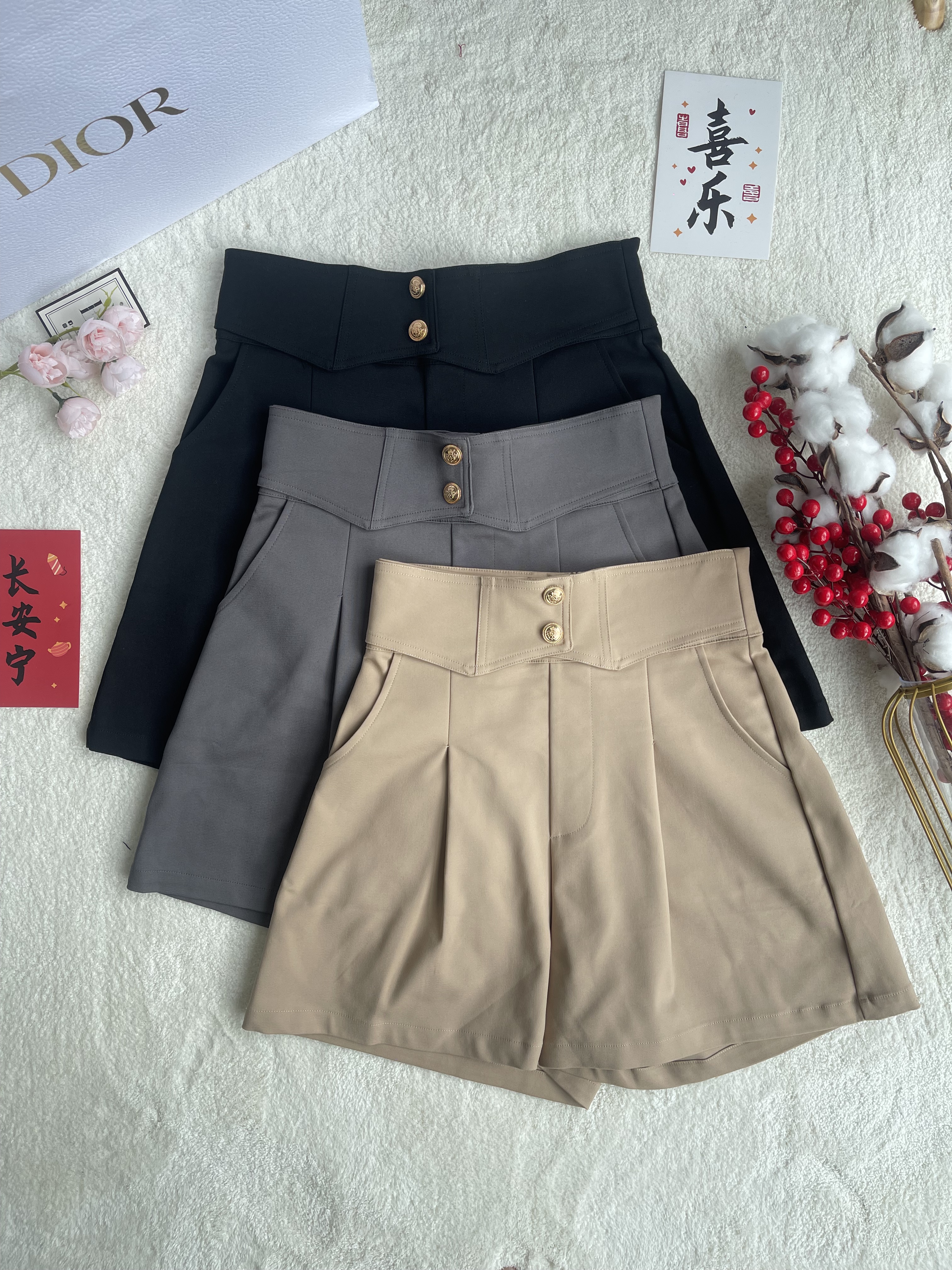 C. 2金扣高腰4分裤