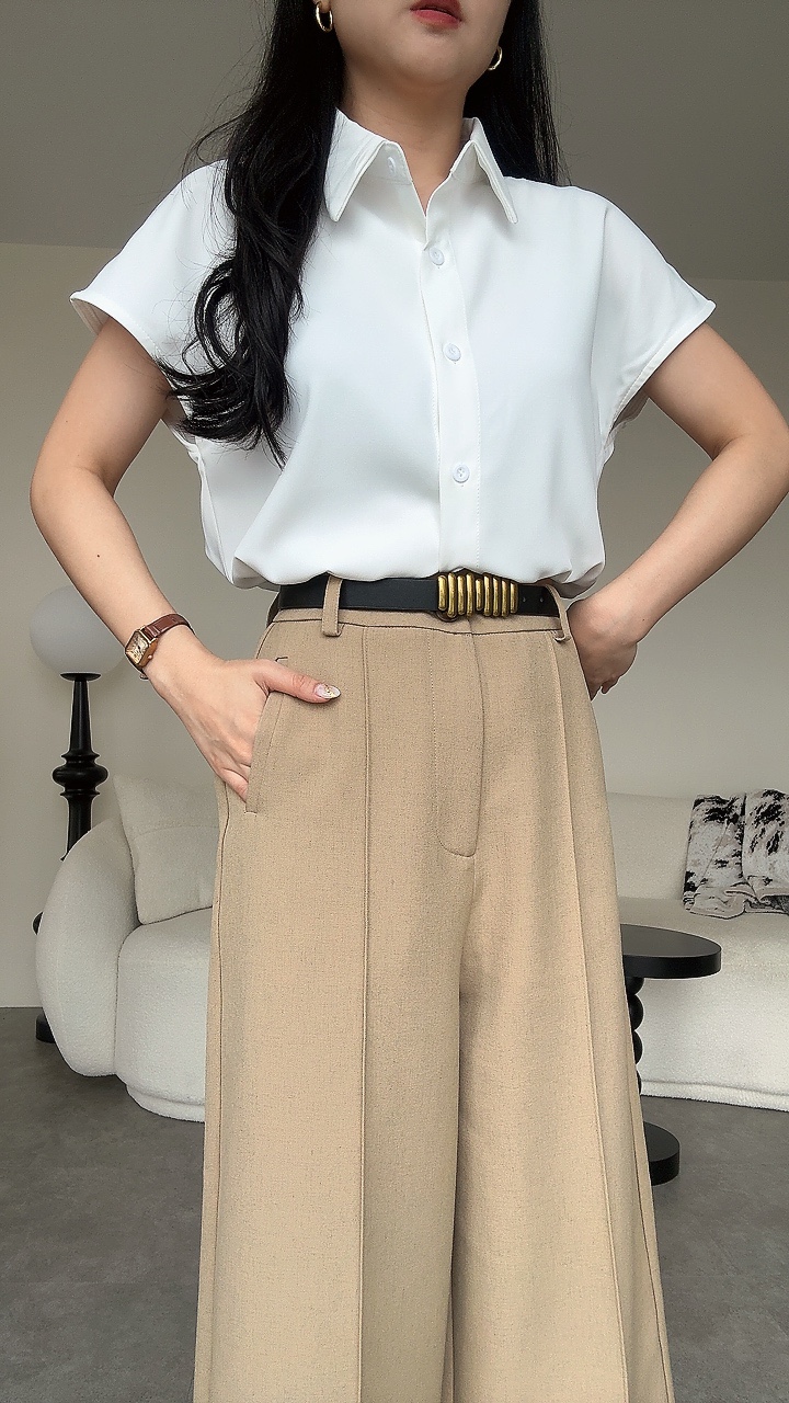 <EL高级系列> 高级麻厚版直线阔腿裤