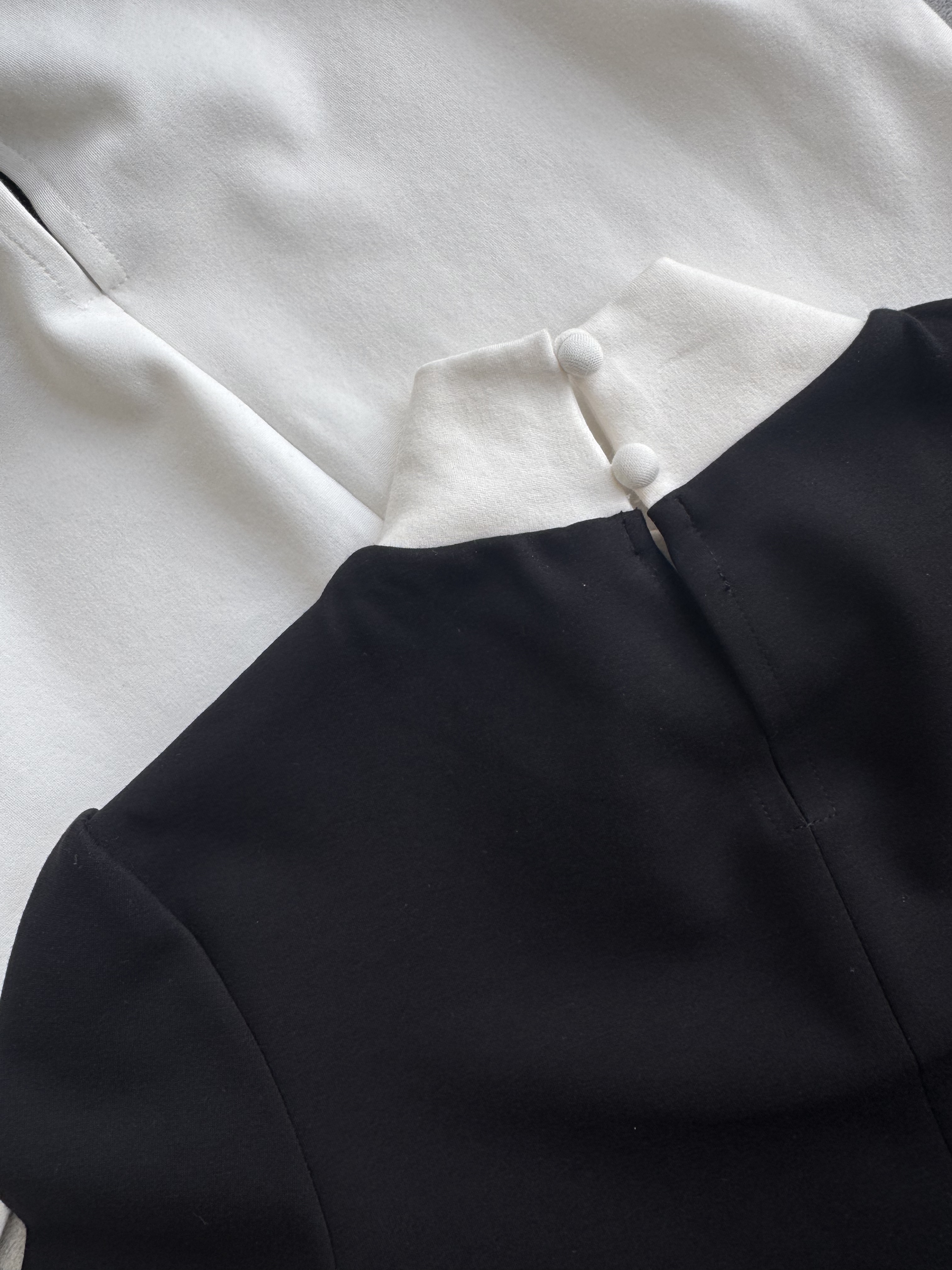 法式高级高领拼色中袖上衣